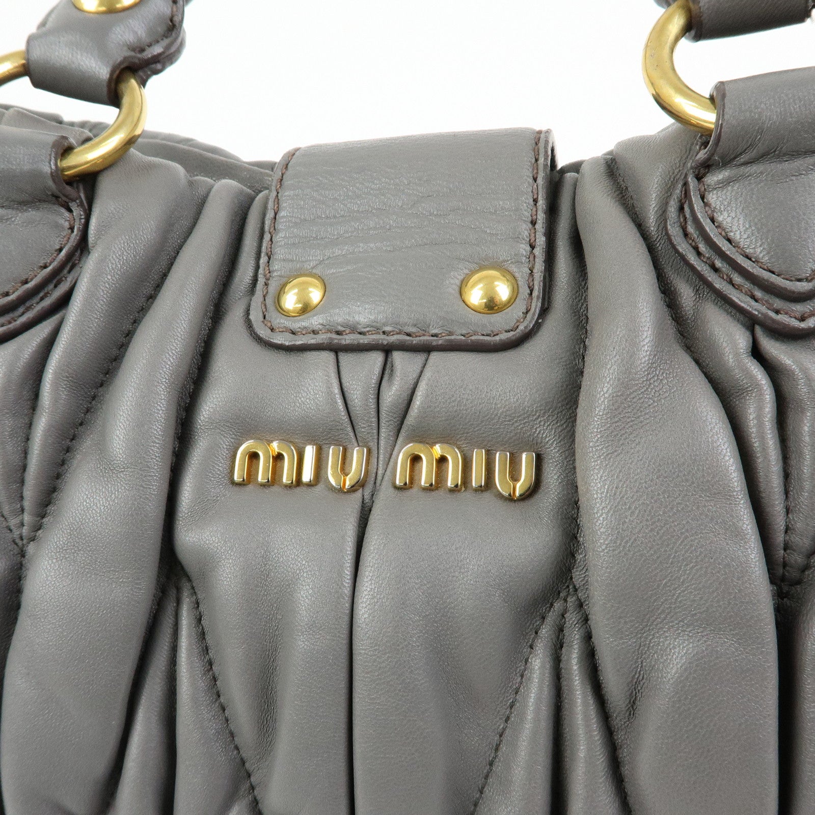 MIU MIU Matelasse Nappa Leather Hand Bag Gray RN0473