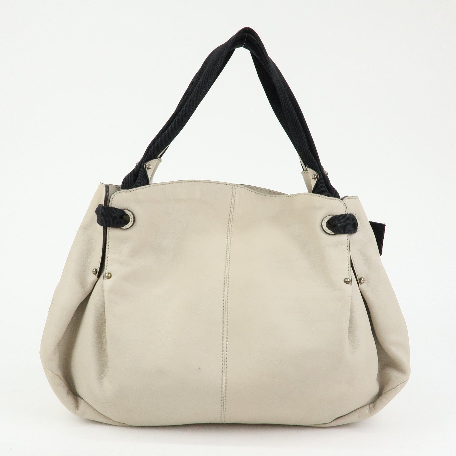 Ferragamo Vara Ribbon Leather Tote Bag Shoulder Bag Beige Black