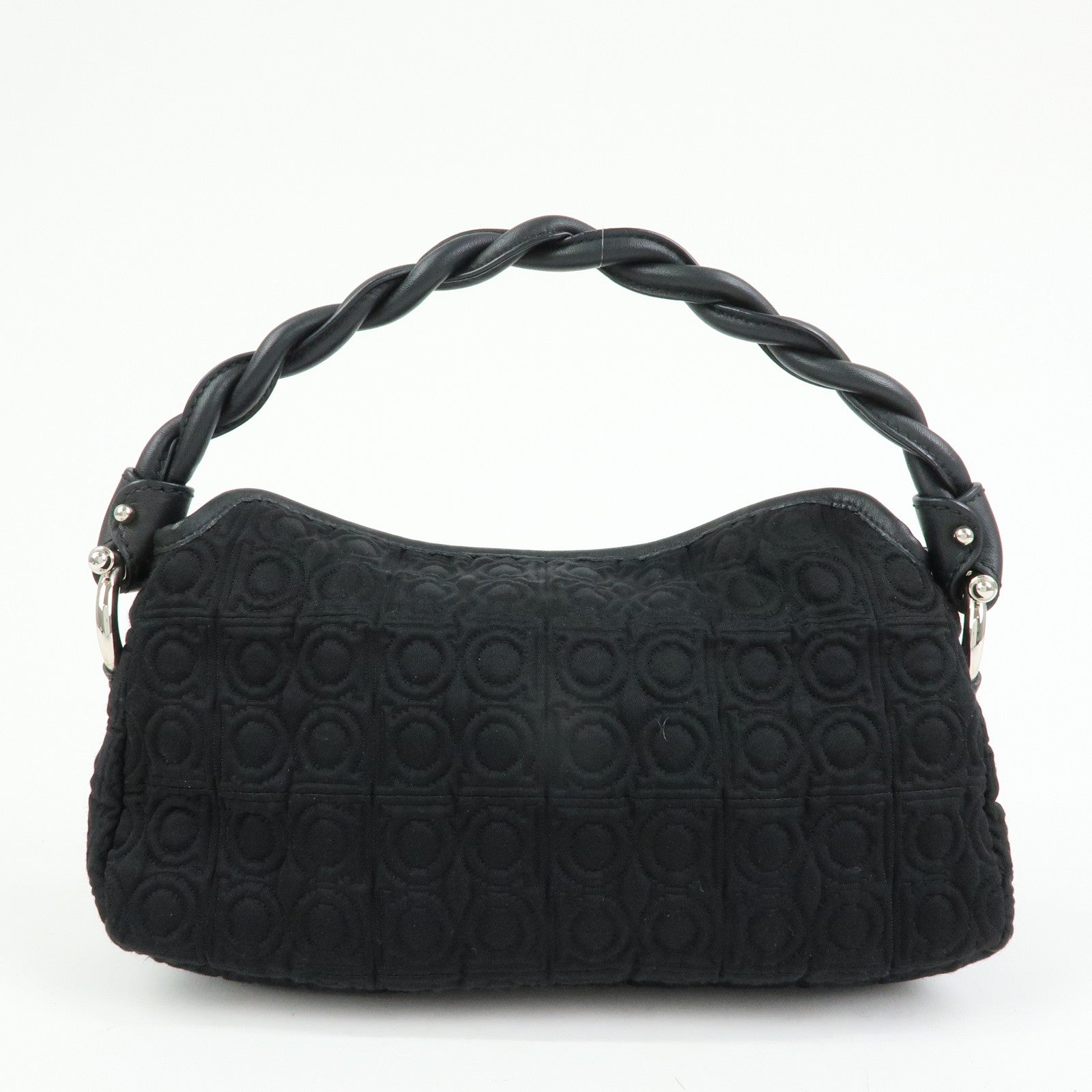 Ferragamo Gancini Canvas Leather Mini Hand Bag Black