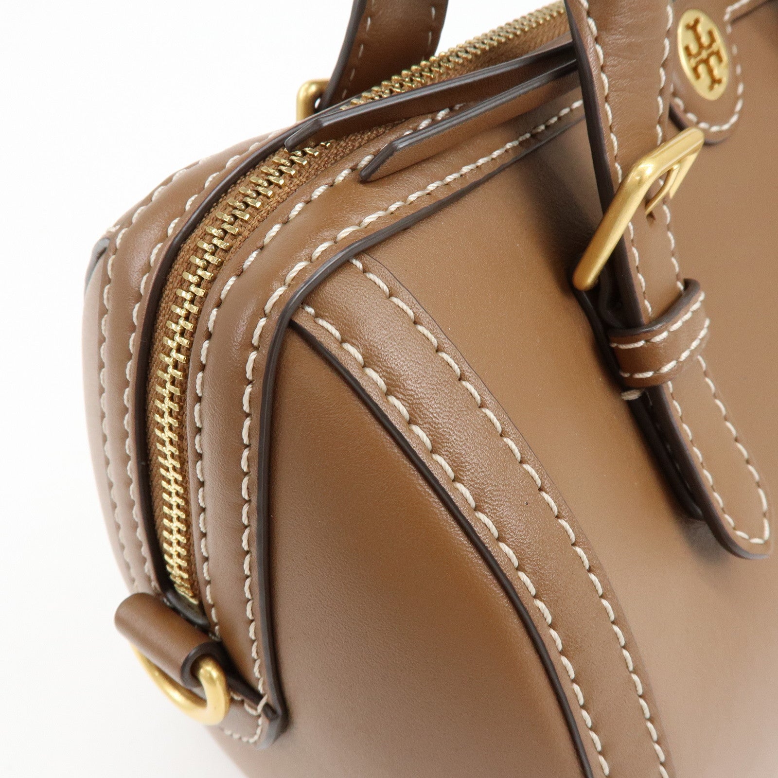 TORY BURCH T Monogram Leather 2Way Bag Barrel Shoulder Bag Brown