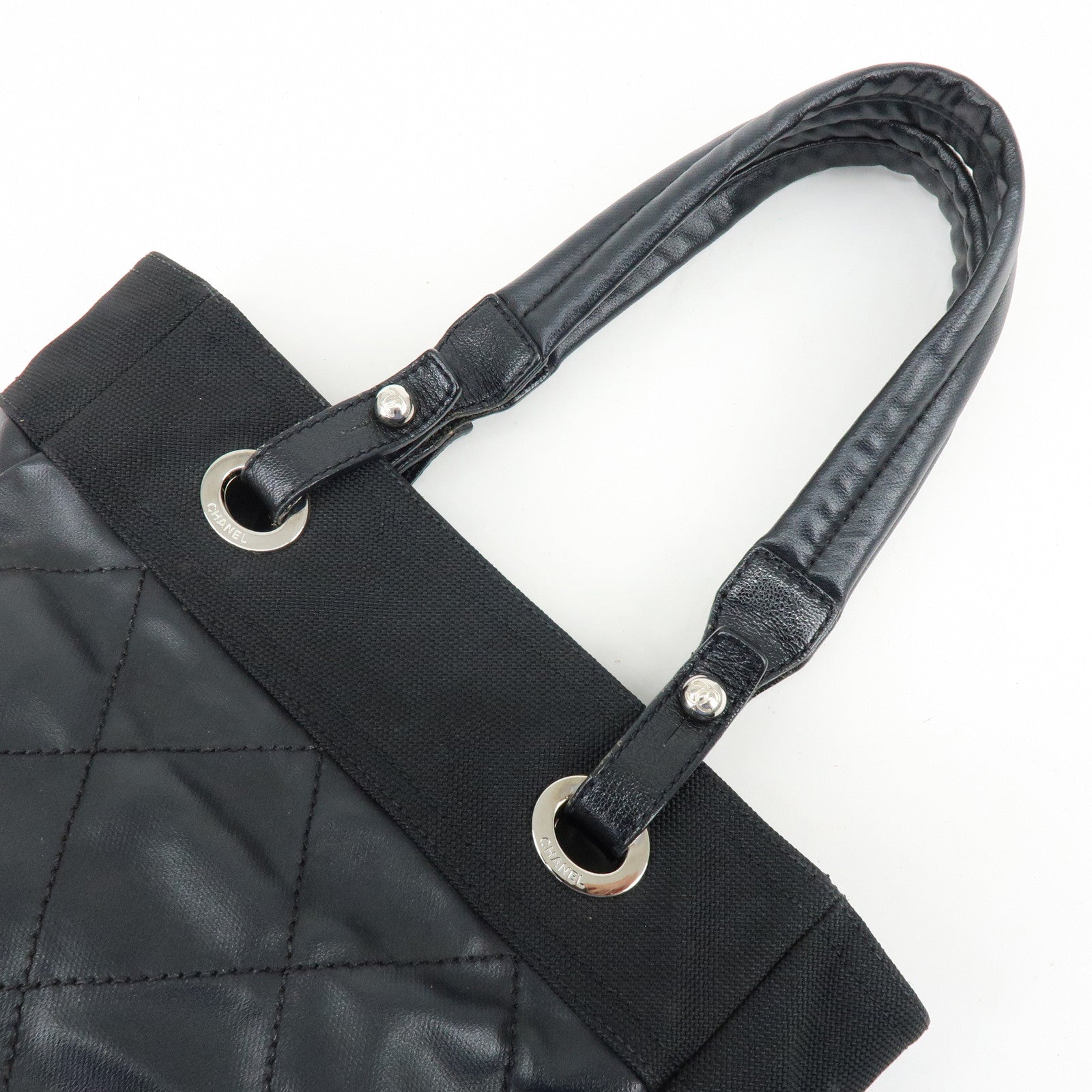 CHANEL Paris Biarritz PM PVC Leather Tote Bag Hand Bag Black A34208