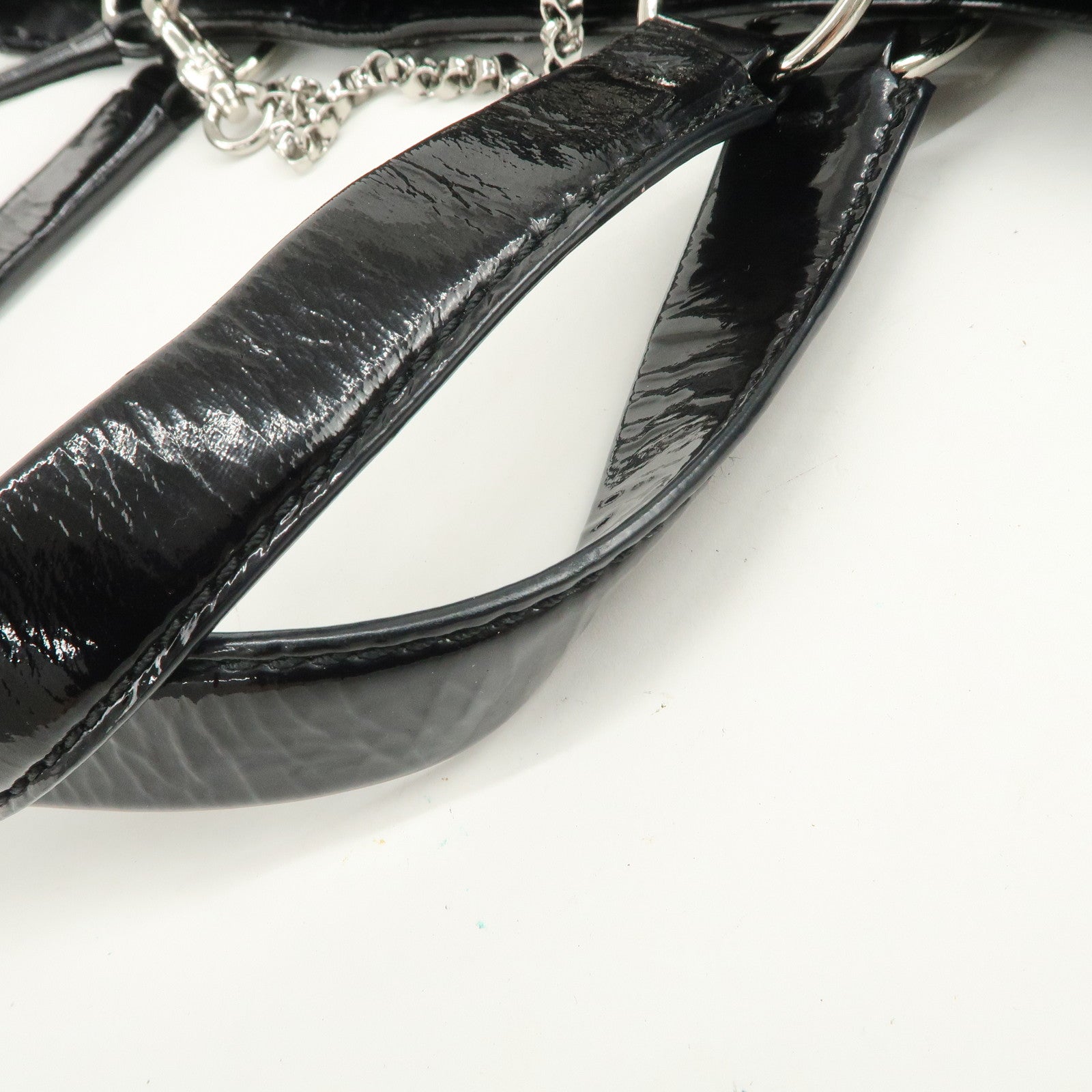 CELINE Logo Patent Leather Tote Bag Hand Bag Shoulder Bag Black