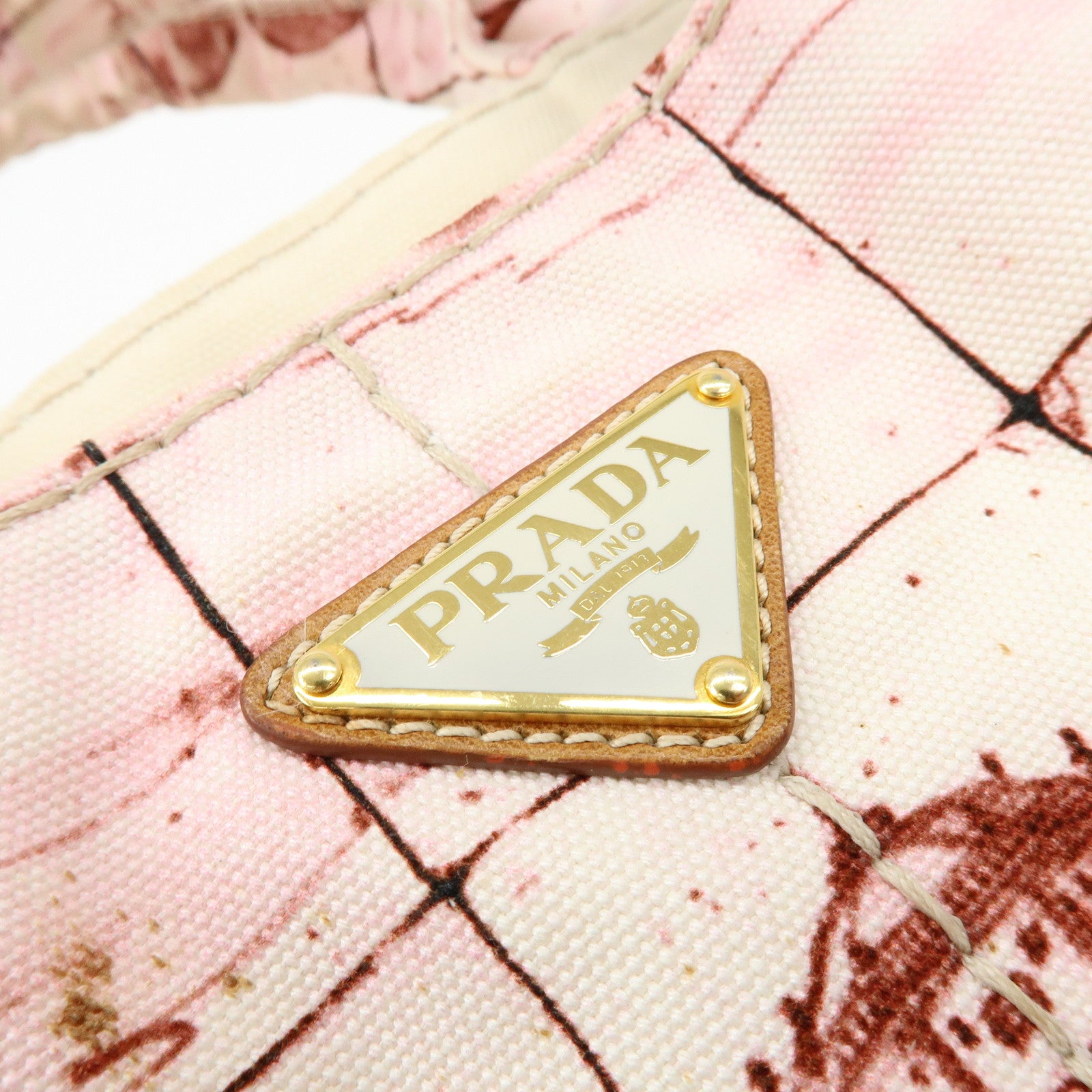 PRADA Canapa Large Triangle Logo Canvas Tote Bag Bordeaux B1872B