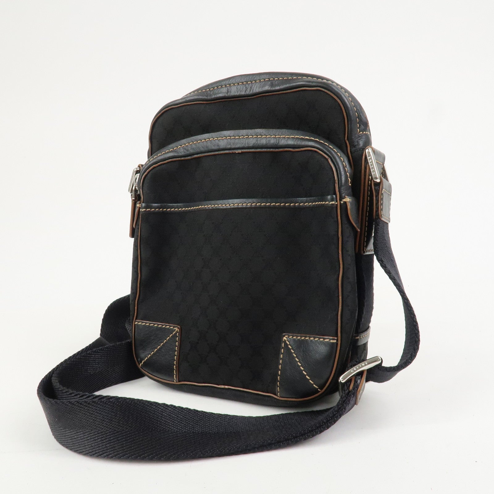CELINE Macadam Canvas Leather Shoulder Bag Crossbody Bag Black