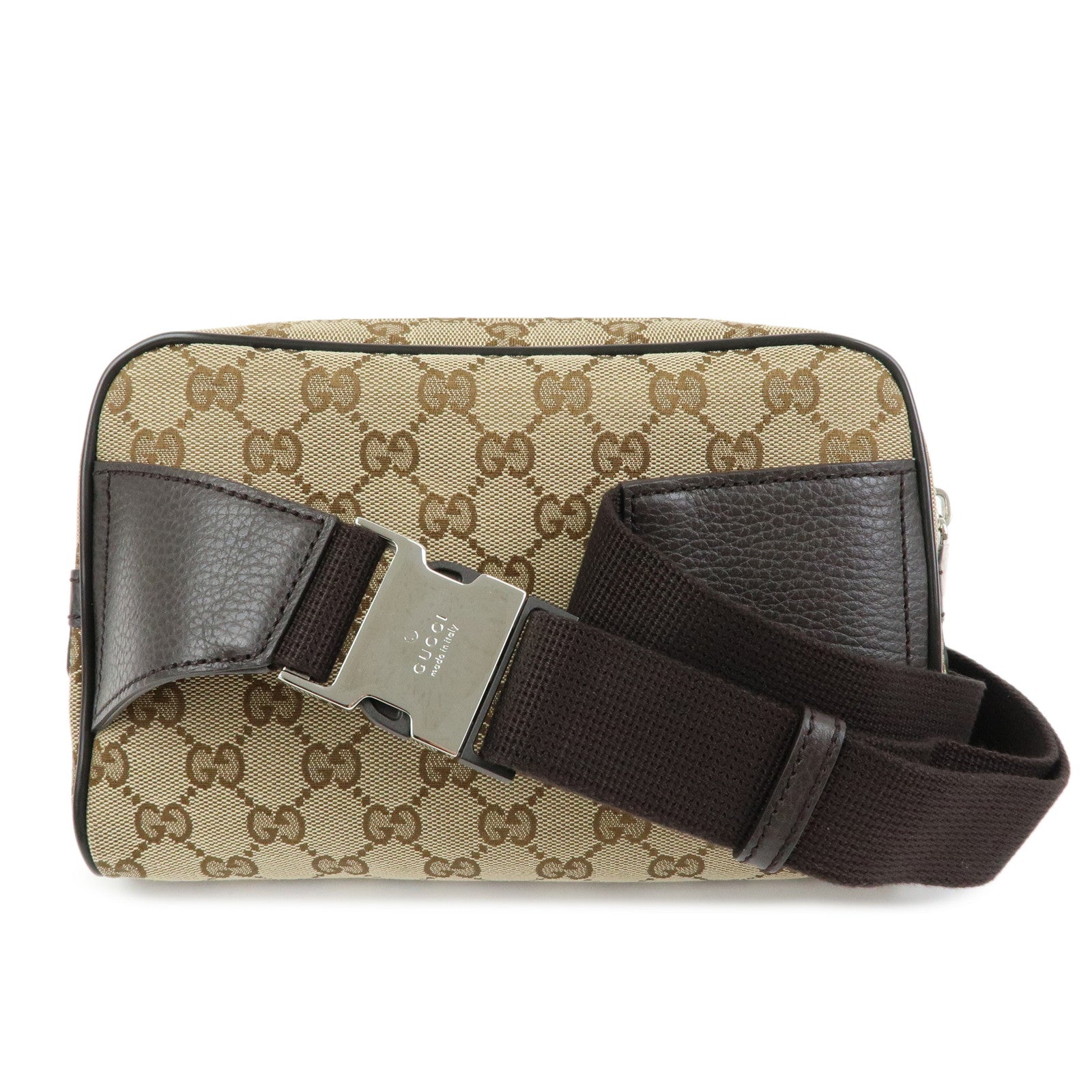 GUCCI GG Canvas Leahter Waist Pouch Body Bag Beige Brown 449174