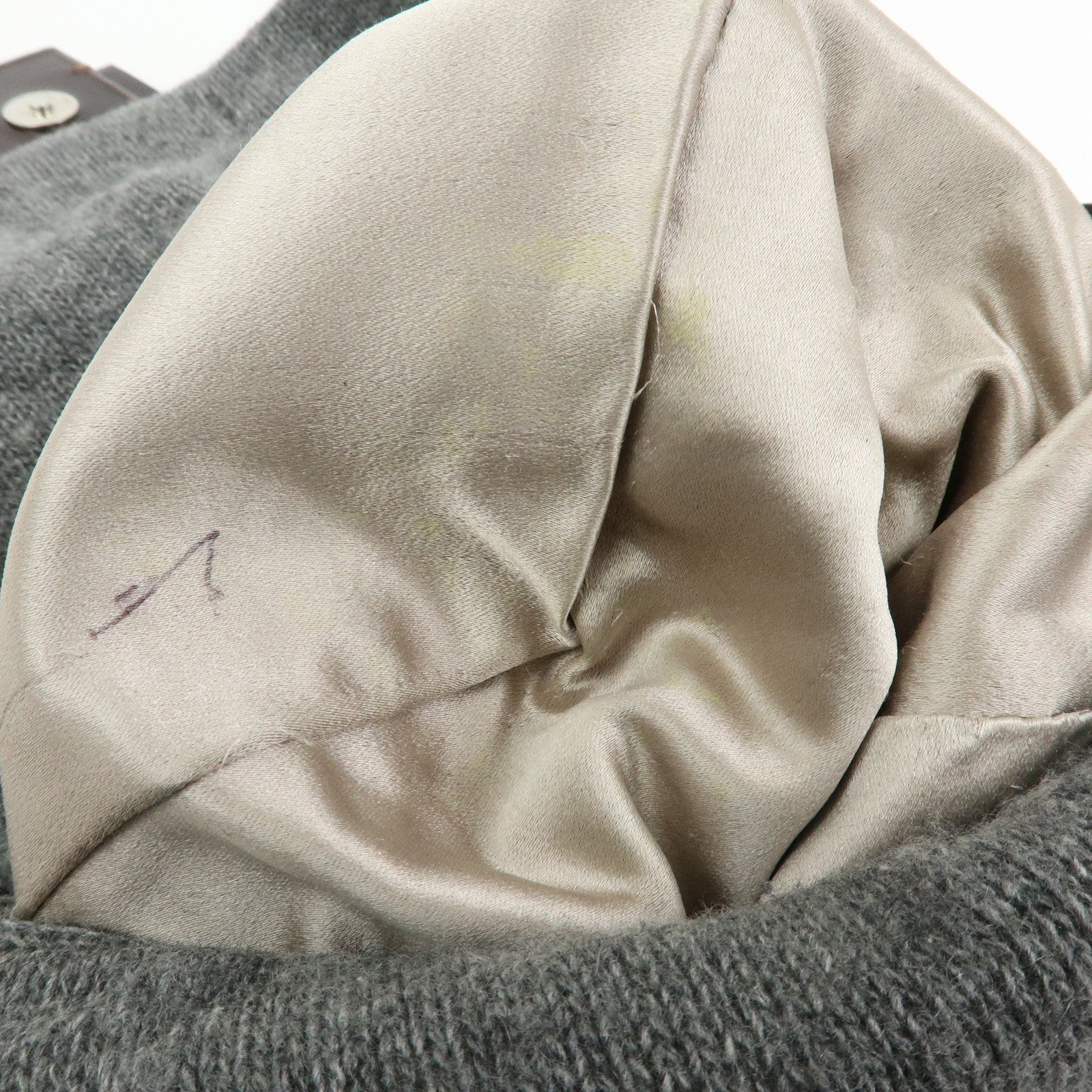 FENDI Mamma Baguette Wool Leather Shoulder Bag Grey Brown 26325