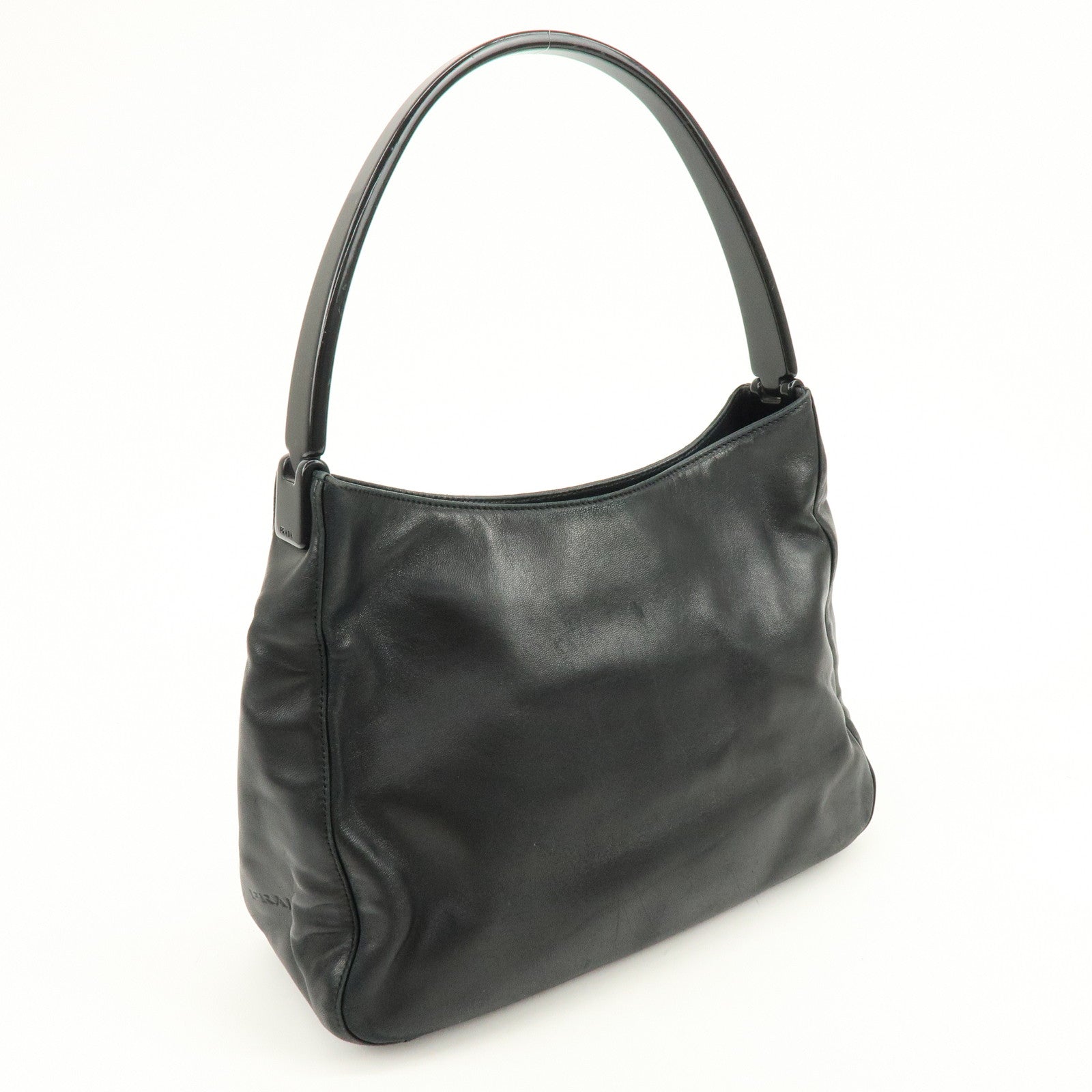 PRADA Leather Plastic Hobo Shoulder Bag Hand Bag Black