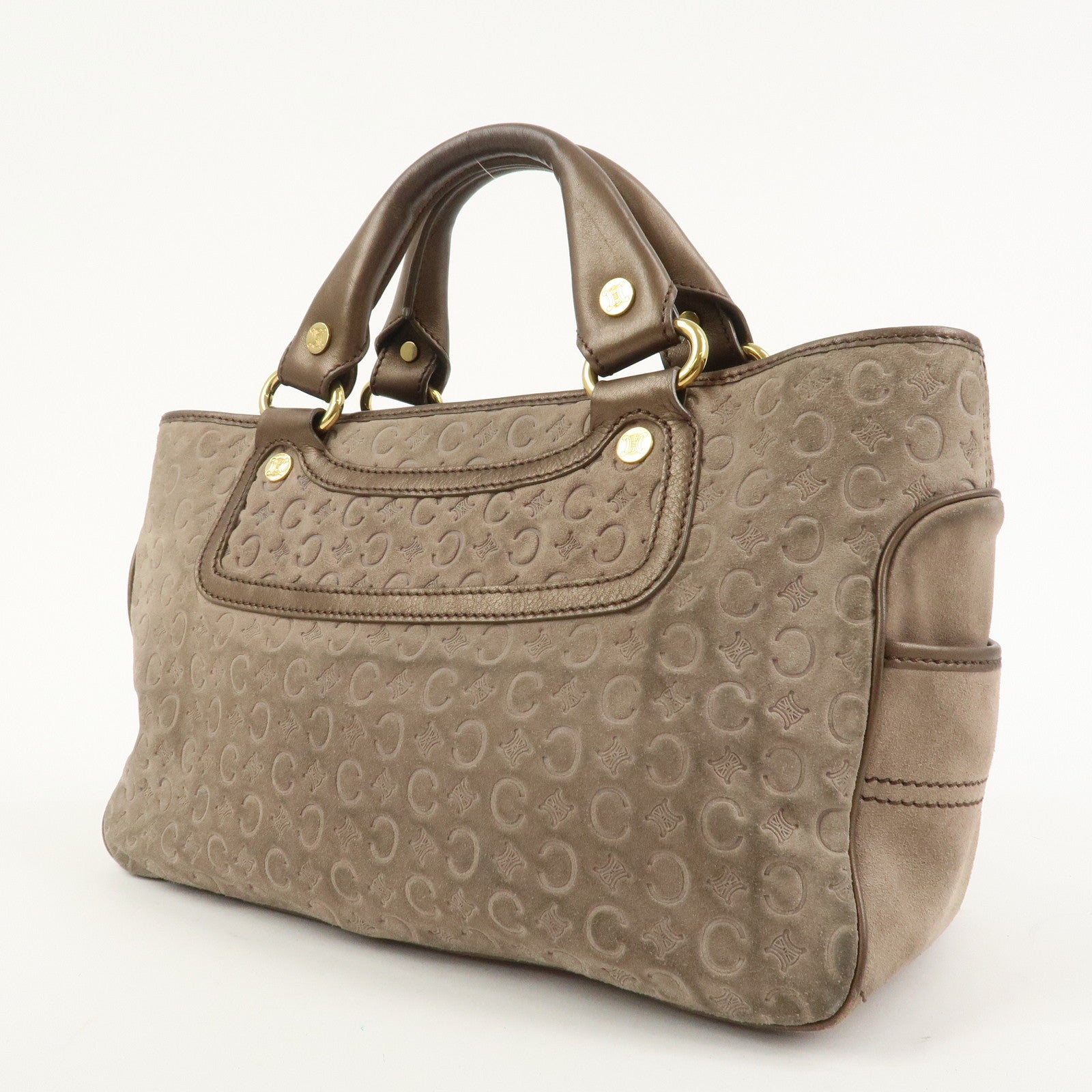 CELINE C Macadam Suede Leather Boogie Bag Hand Bag Beige Brown