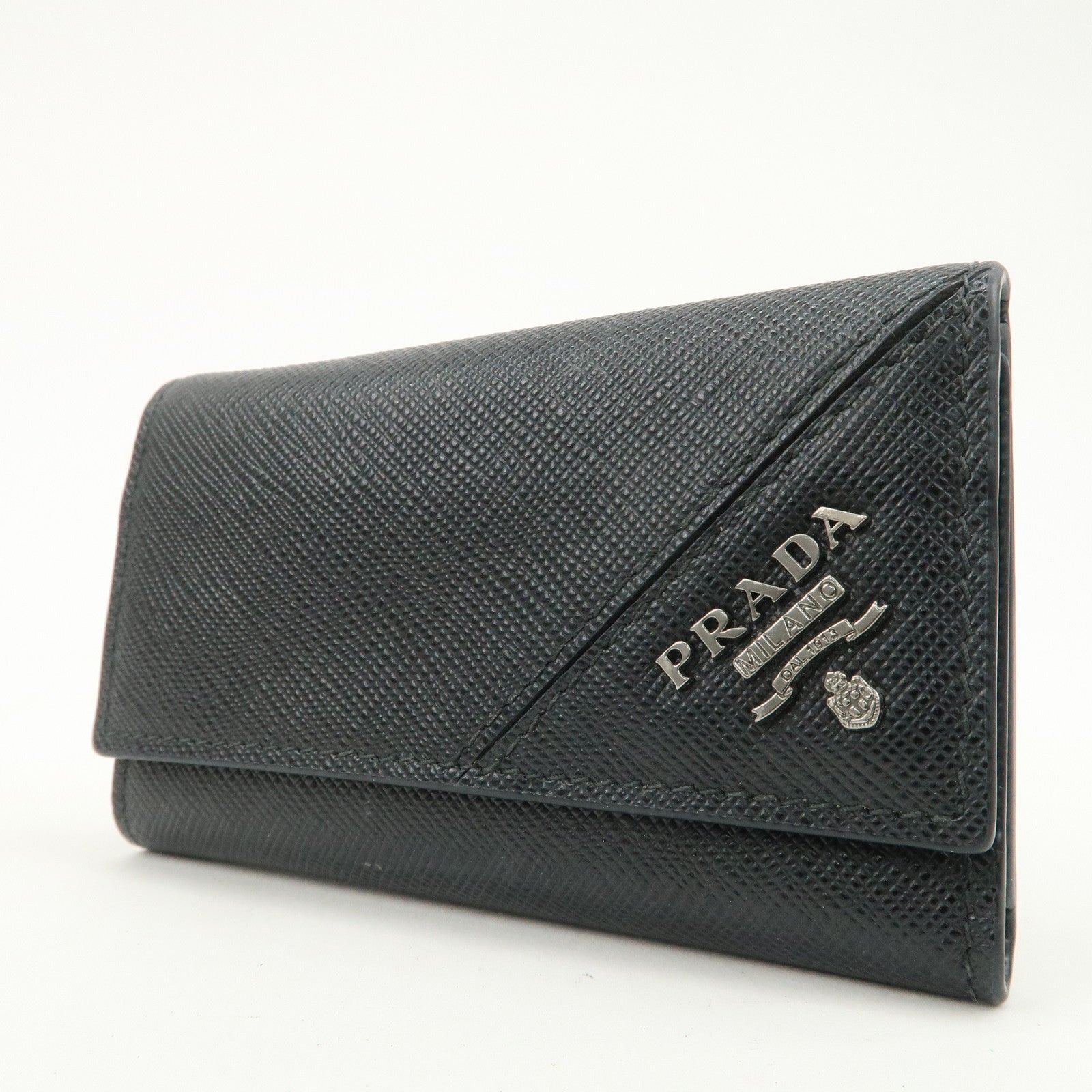 PRADA Logo Saffiano Leather 6 Rings Key Case Black 2PG222