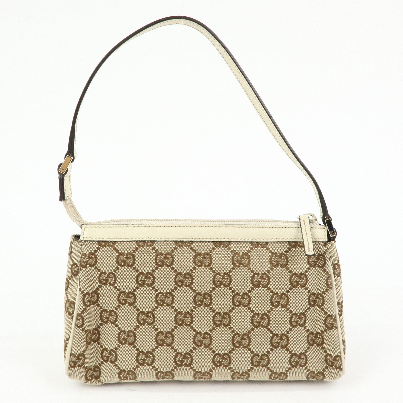 GUCCI GG Canvas Leather Accessory Pouch Hand Bag Beige White 145750