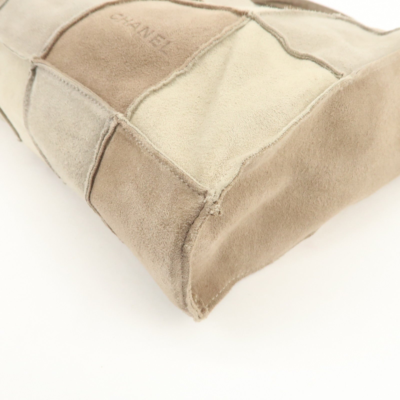 CHANEL Suede Shoulder Bag Tote Bag Patchwork Beige Brown