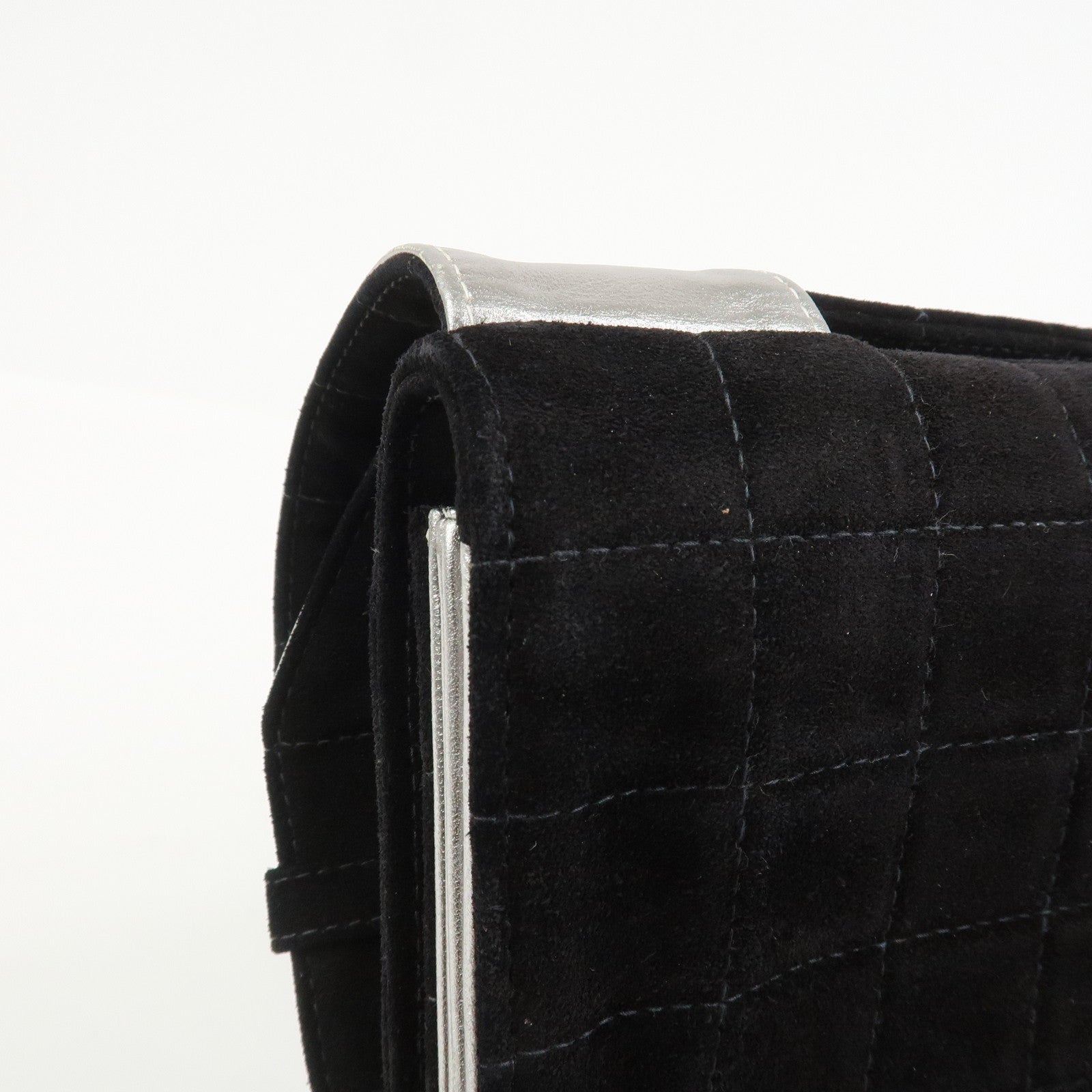 CHANEL Chocolate Bar Suede Shoulder Bag Crossbody Bag Black