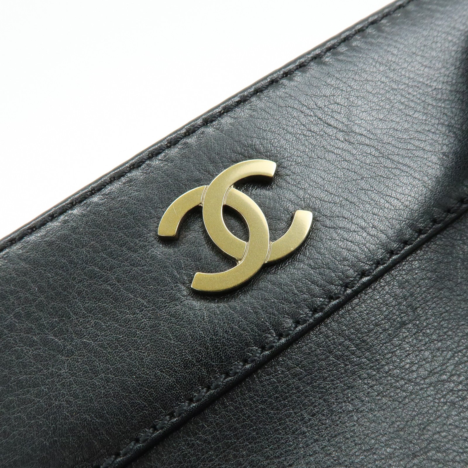 CHANEL Calf Leather 2Way Bag Shoulder Bag Tote Bag Black Gold