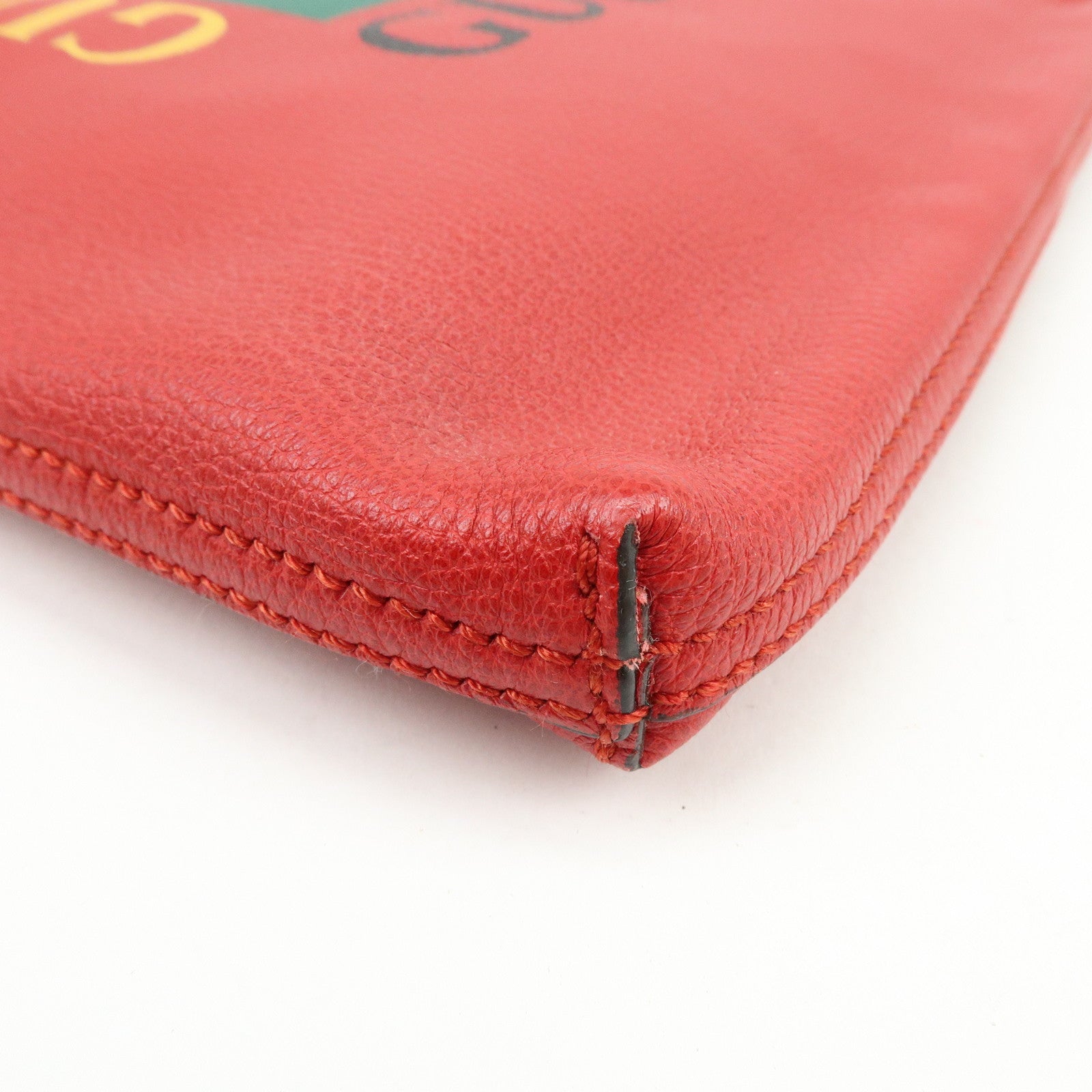 GUCCI Vintage Logo Medium Portfolio Leather Clutch Bag Red 500981