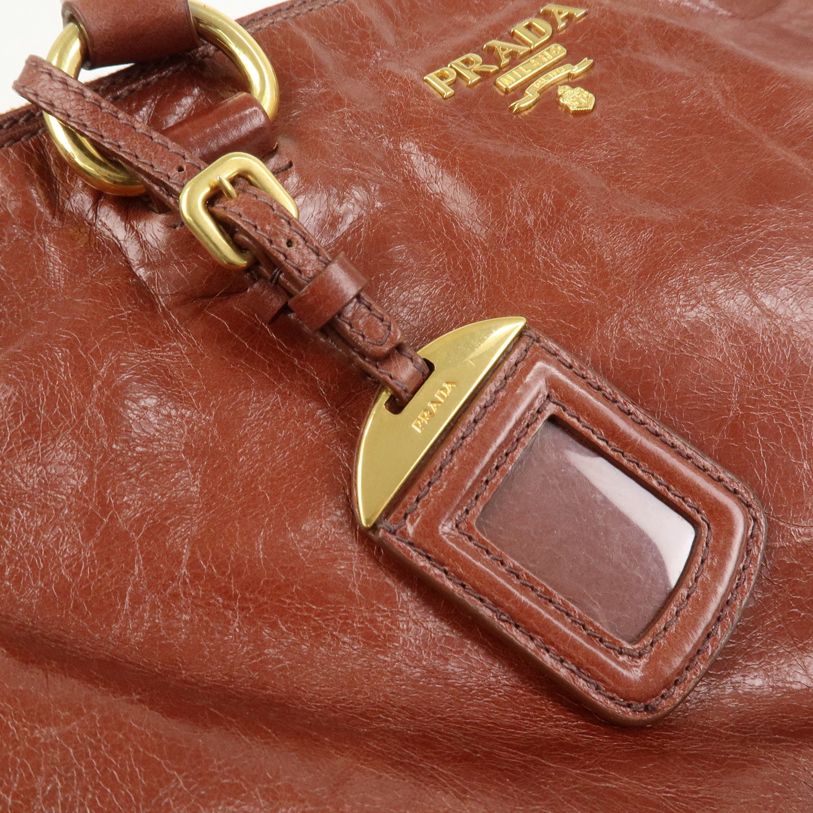 PRADA Logo Leather 2Way Hand Bag Shoulder Bag Brown BN2324