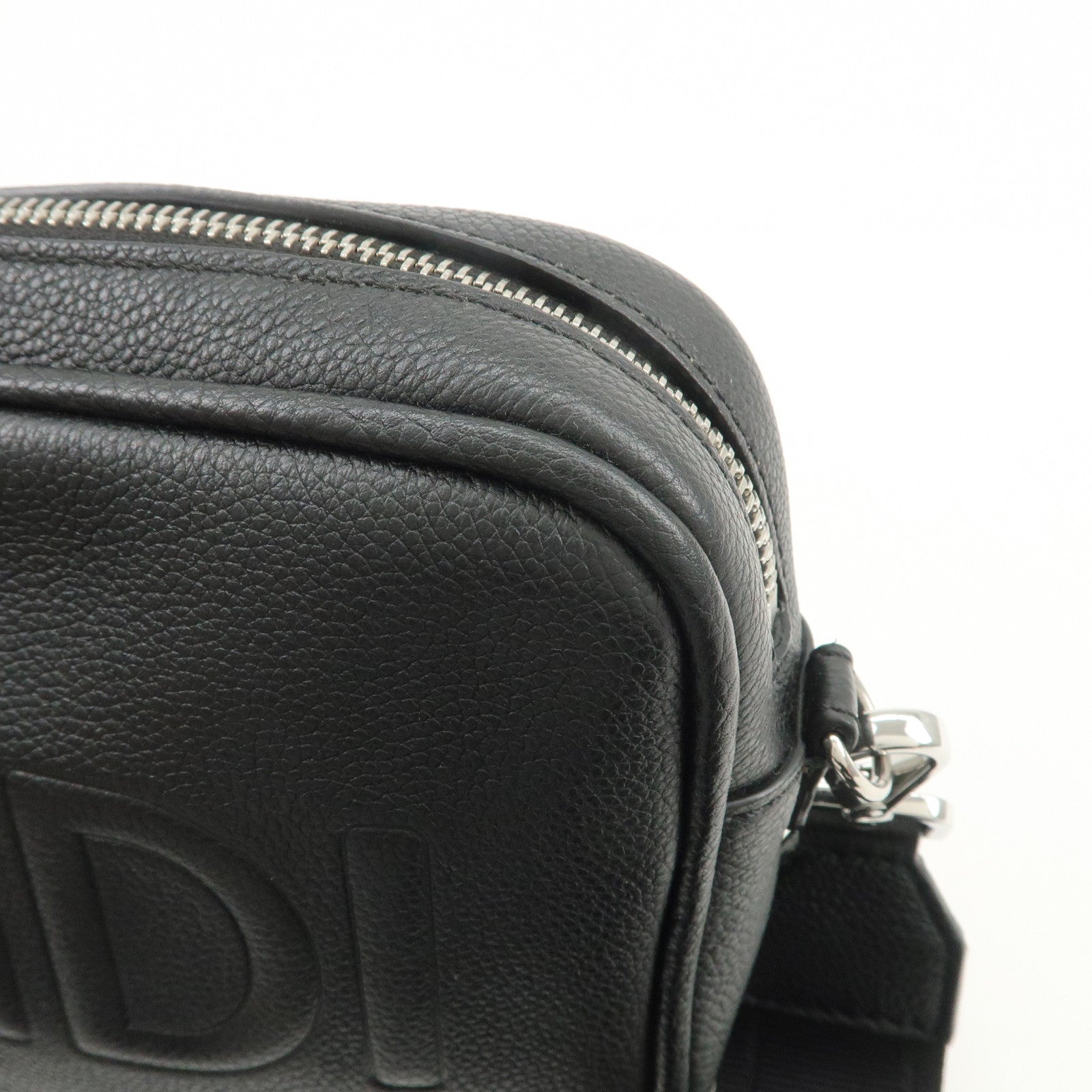 FENDI Logo Leather Camera Case Shoulder Bag Black 7M0286