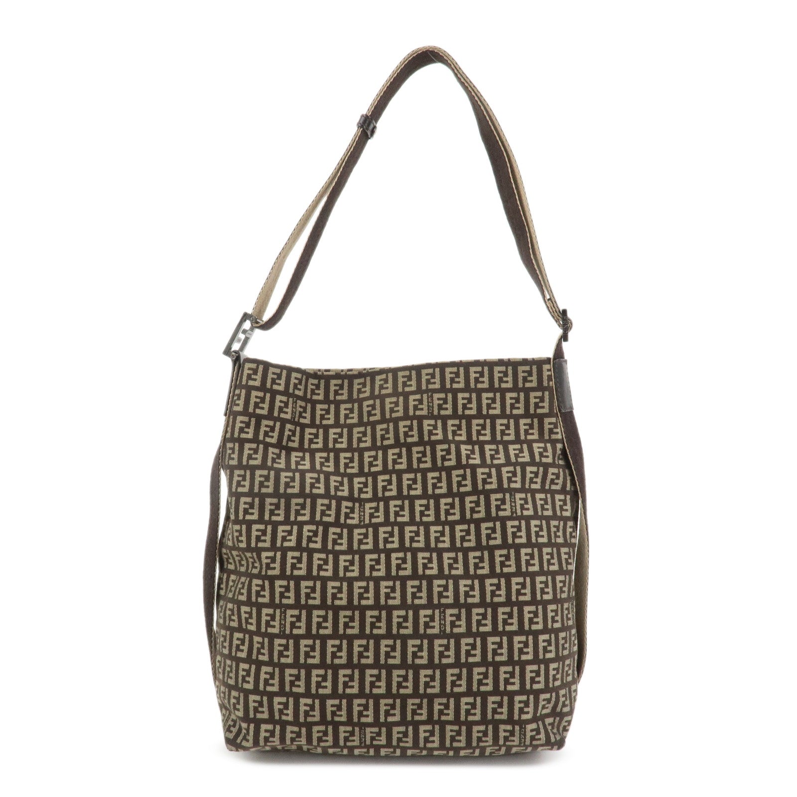 FENDI Zucchino Canvas Shoulder Bag Crossbody Bag Brown 8BR318