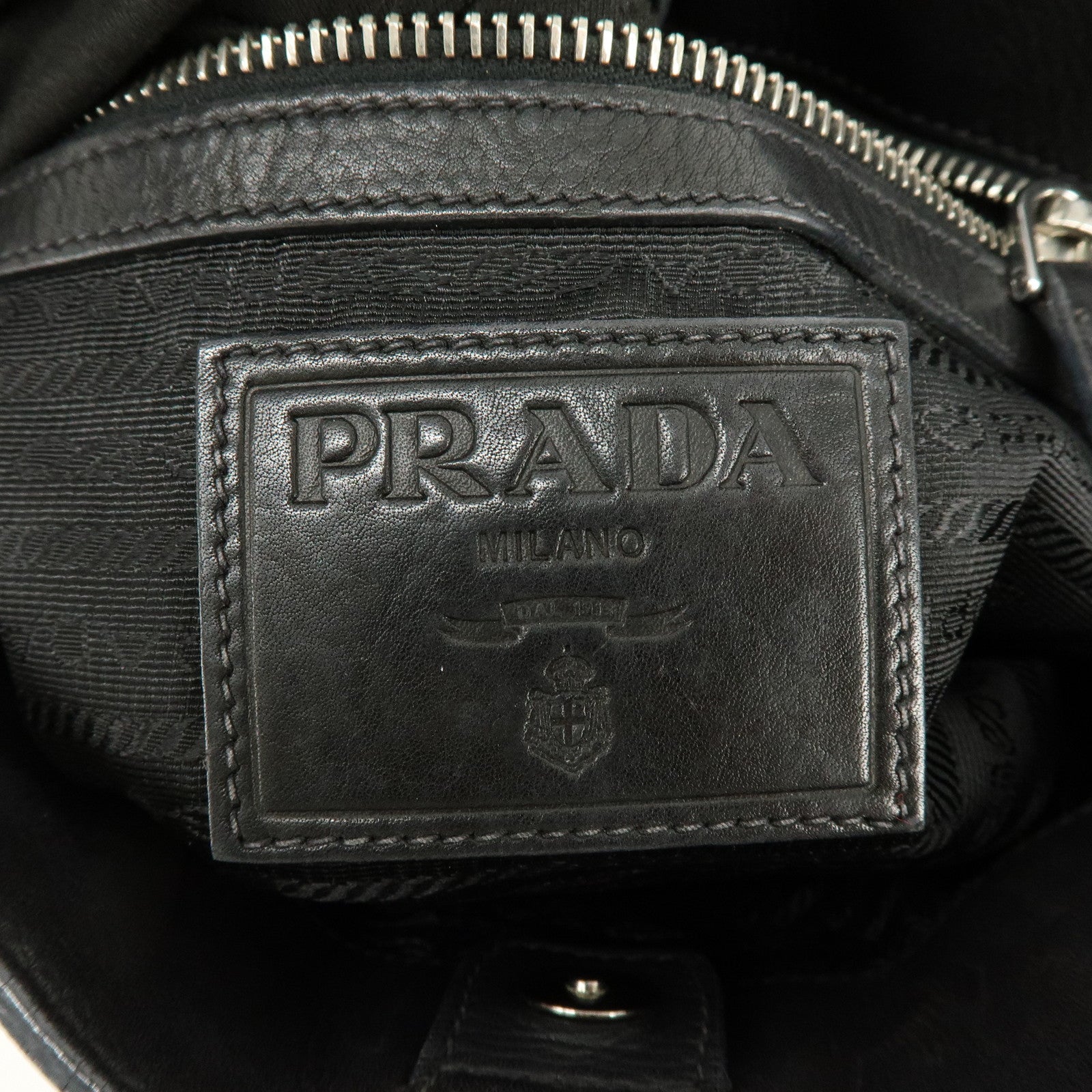 PRADA Logo Leather 2Way Bag Hand Bag Shoulder Bag Black BN1226