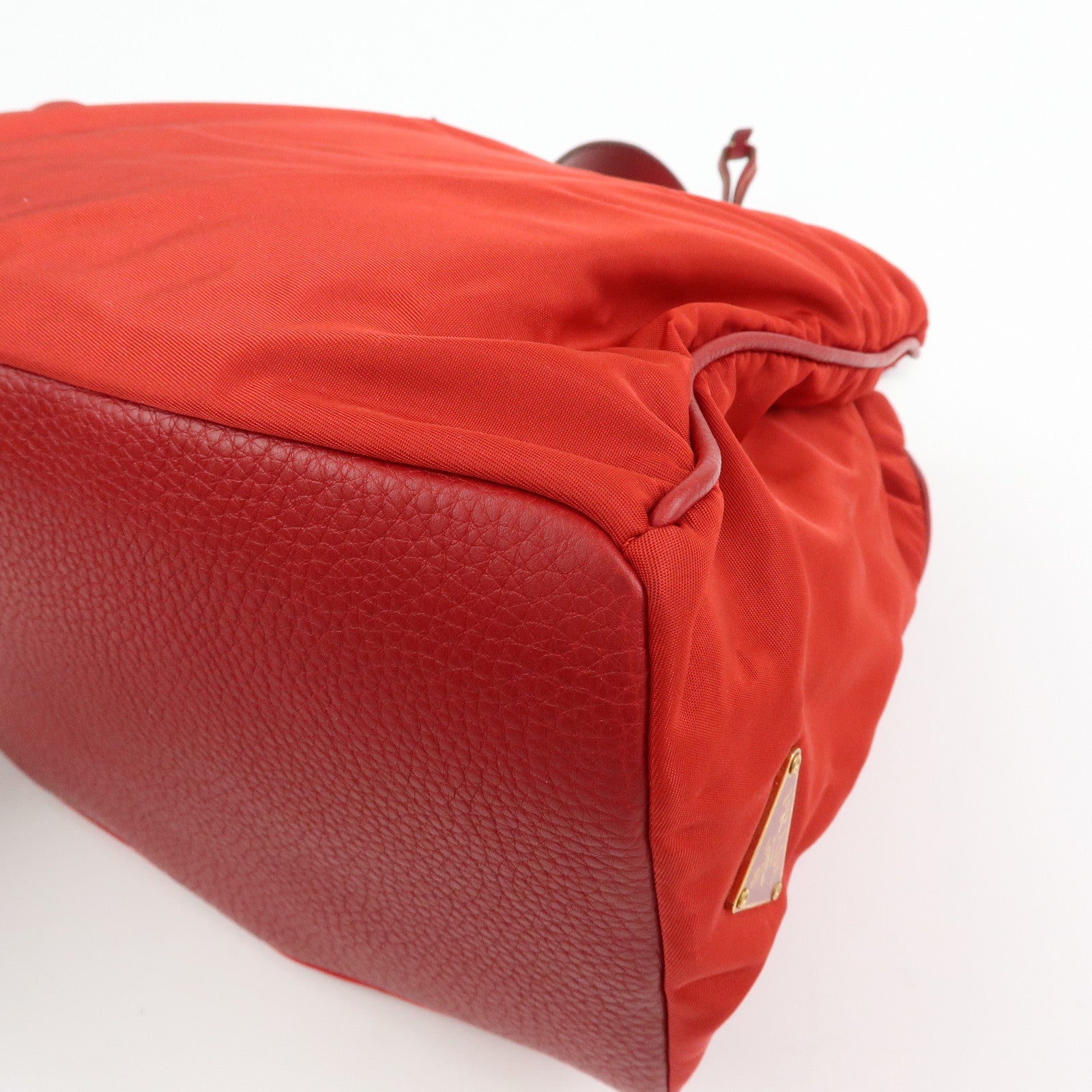 PRADA Triangle Logo Nylon Leather Shoulder Bag Hand Bag Red