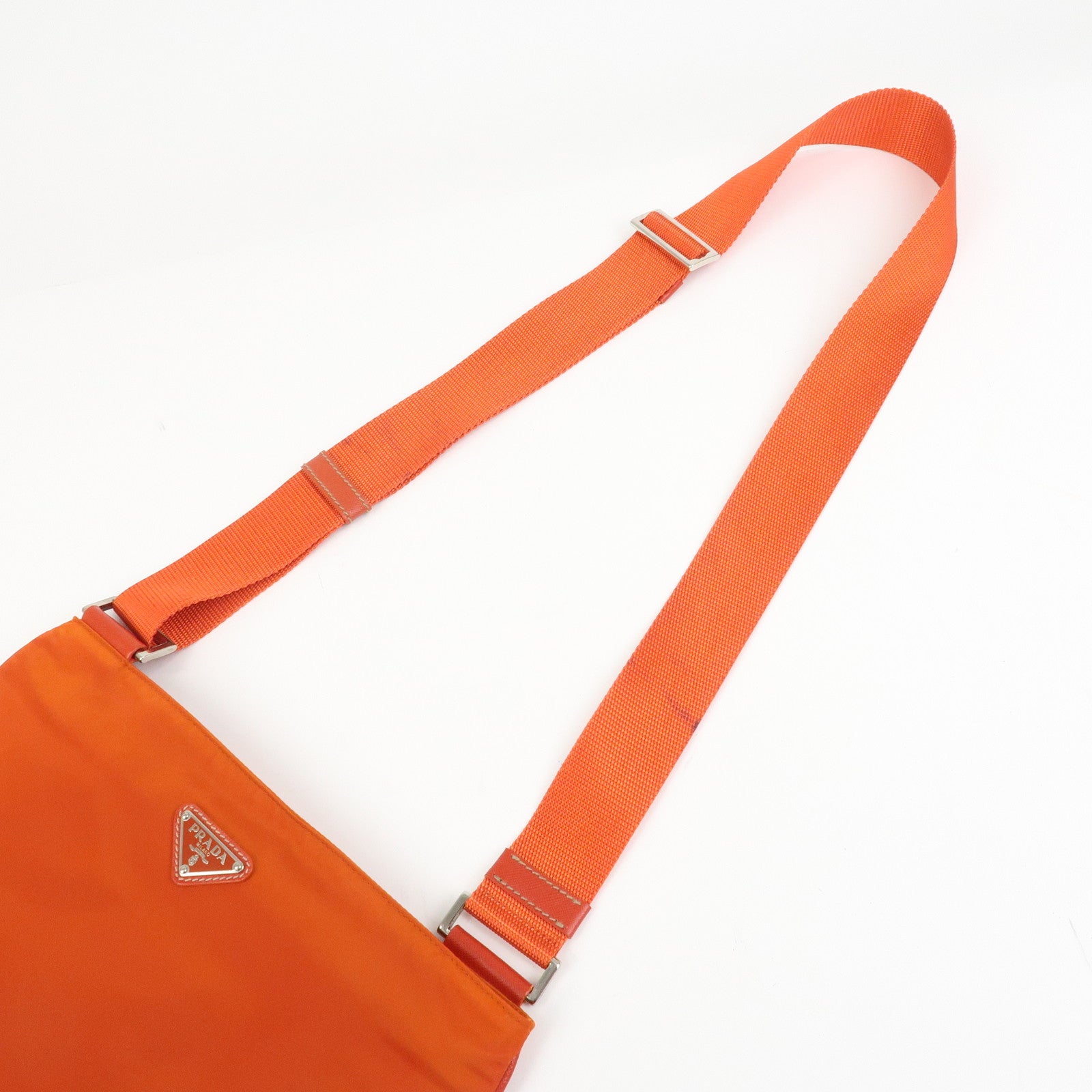 PRADA Triangle Logo Nylon Saffiano Leather Shoulder Bag Orange
