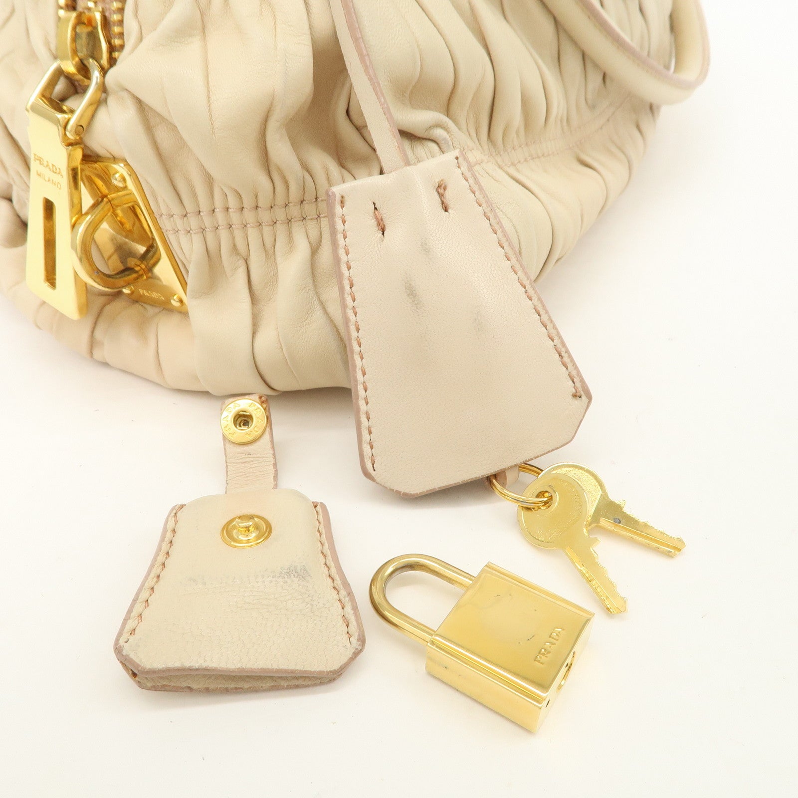 PRADA Nappa Leather Gathered Ribbon Shoulder Bag Hand Bag BR4492