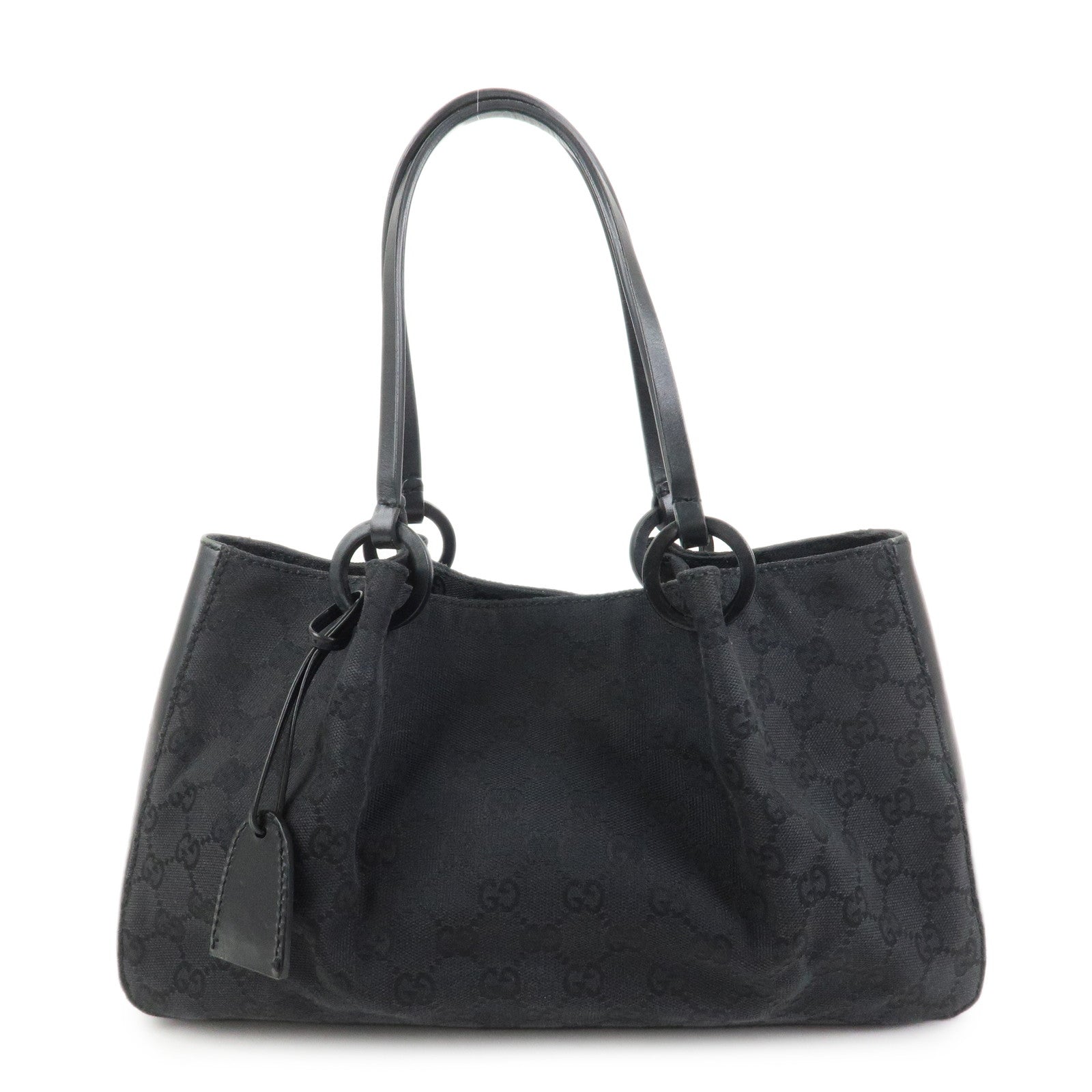 GUCCI GG Monogram Canvas Leather Tote Shoulder Bag Black 94898