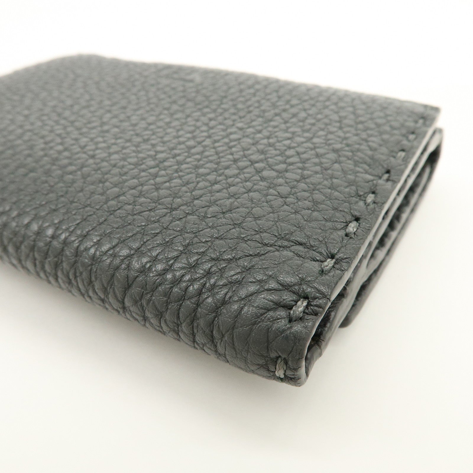 FENDI Selleria Leather Tri-fold Compact Wallet Gray 8M0359