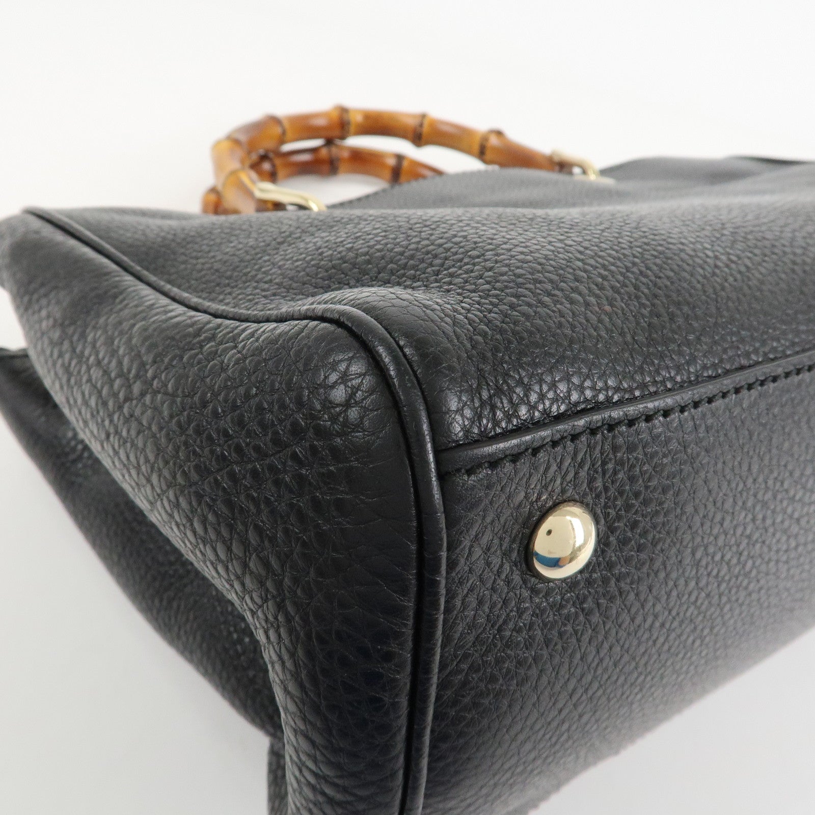 GUCCI Bamboo Leather 2WAY Shopper Medium Tote Bag Black 323660