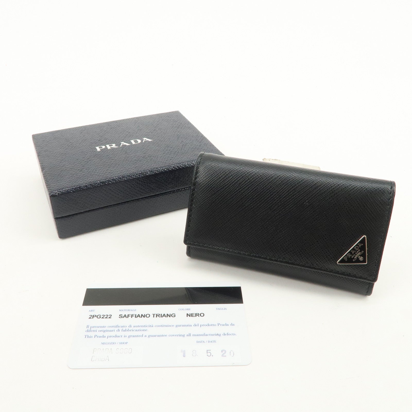 PRADA Triangle Logo Saffiano Leather 6 Rings Key Case Black 2PG222