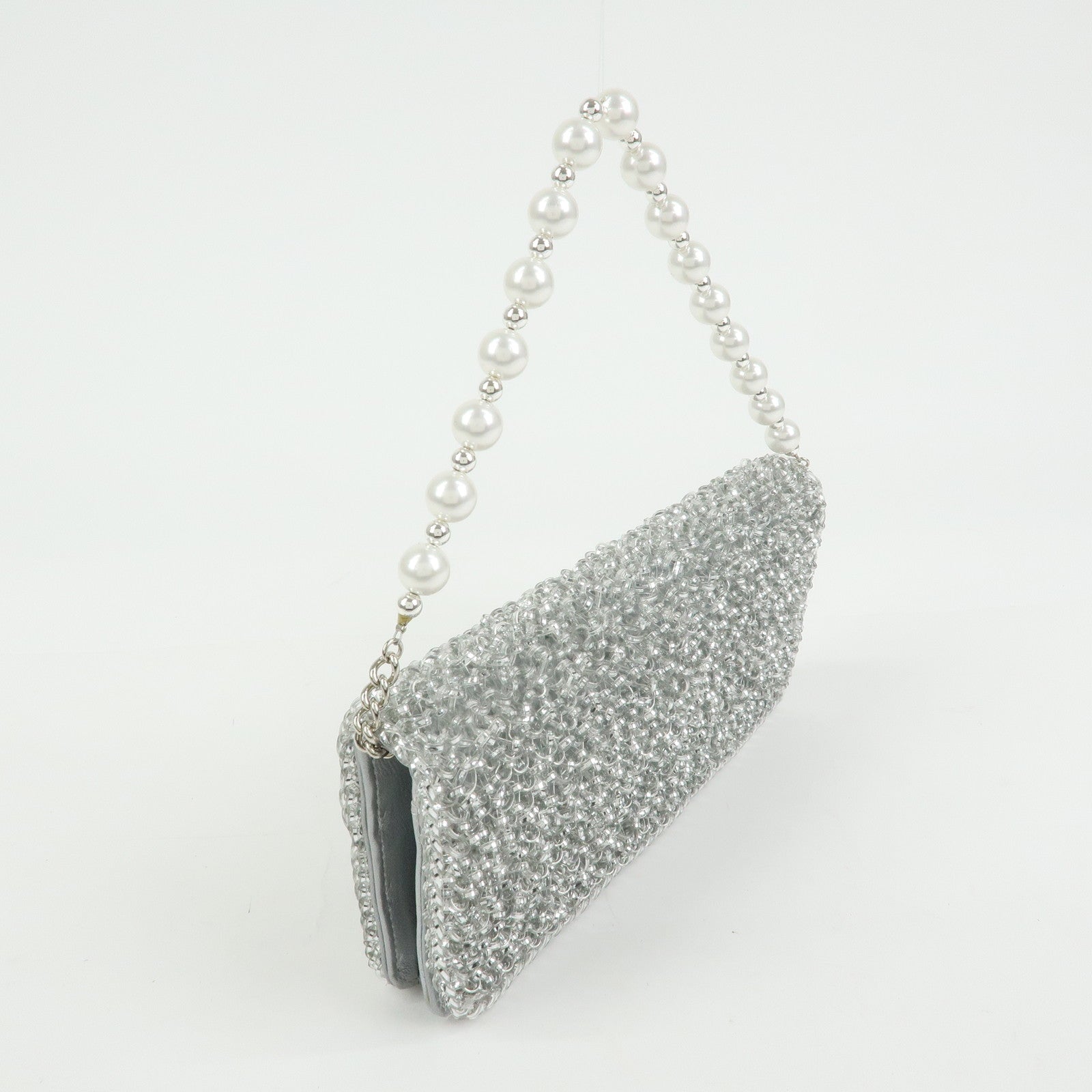 ANTEPRIMA PVC Wire Chain Pearl Hand Bag Long Wallet Silver