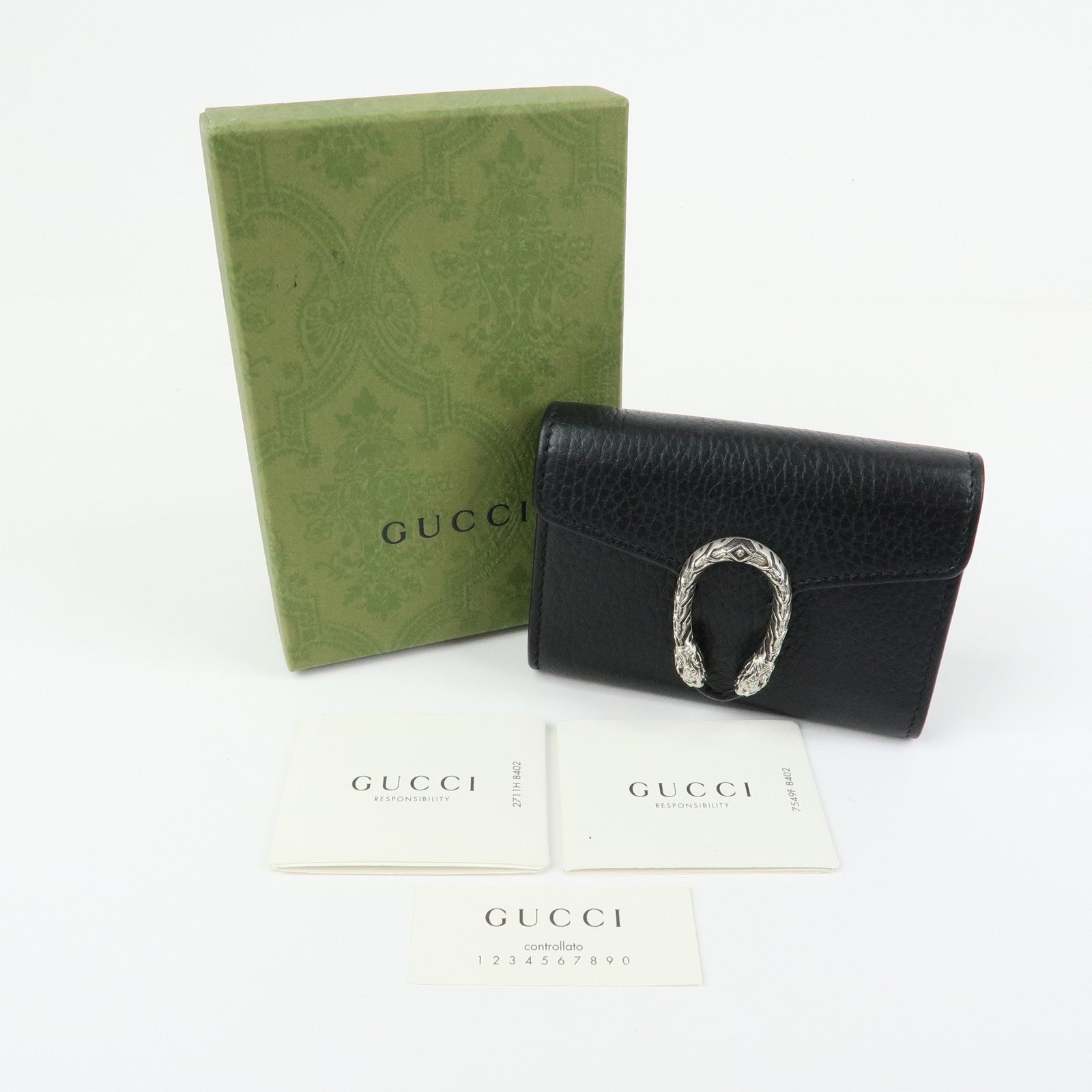 GUCCI Dionysus Leather Compact Wallet Coin Case Black 574930