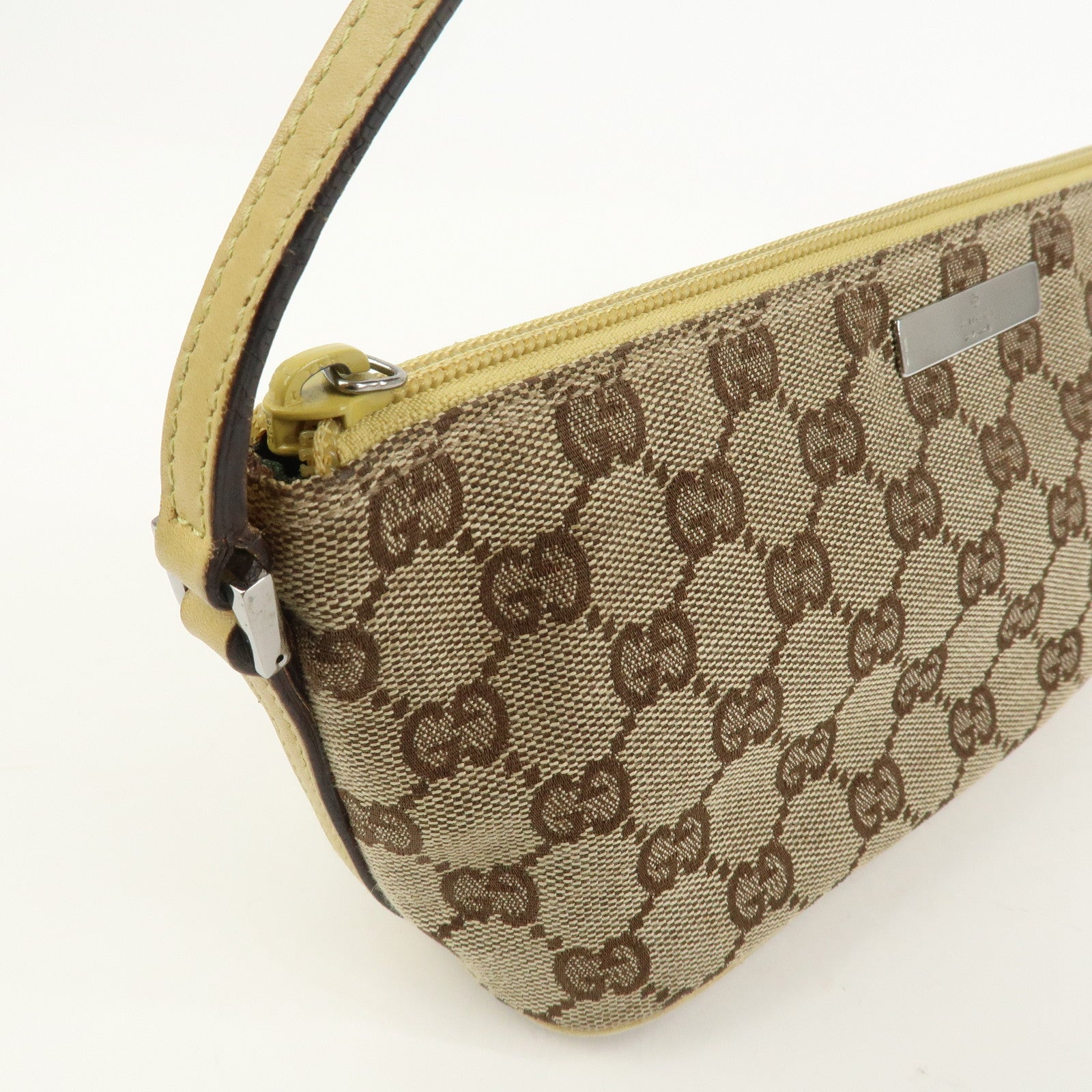 GUCCI Boat Bag GG Canvas Leather Accessory Pouch Hand Bag 07198