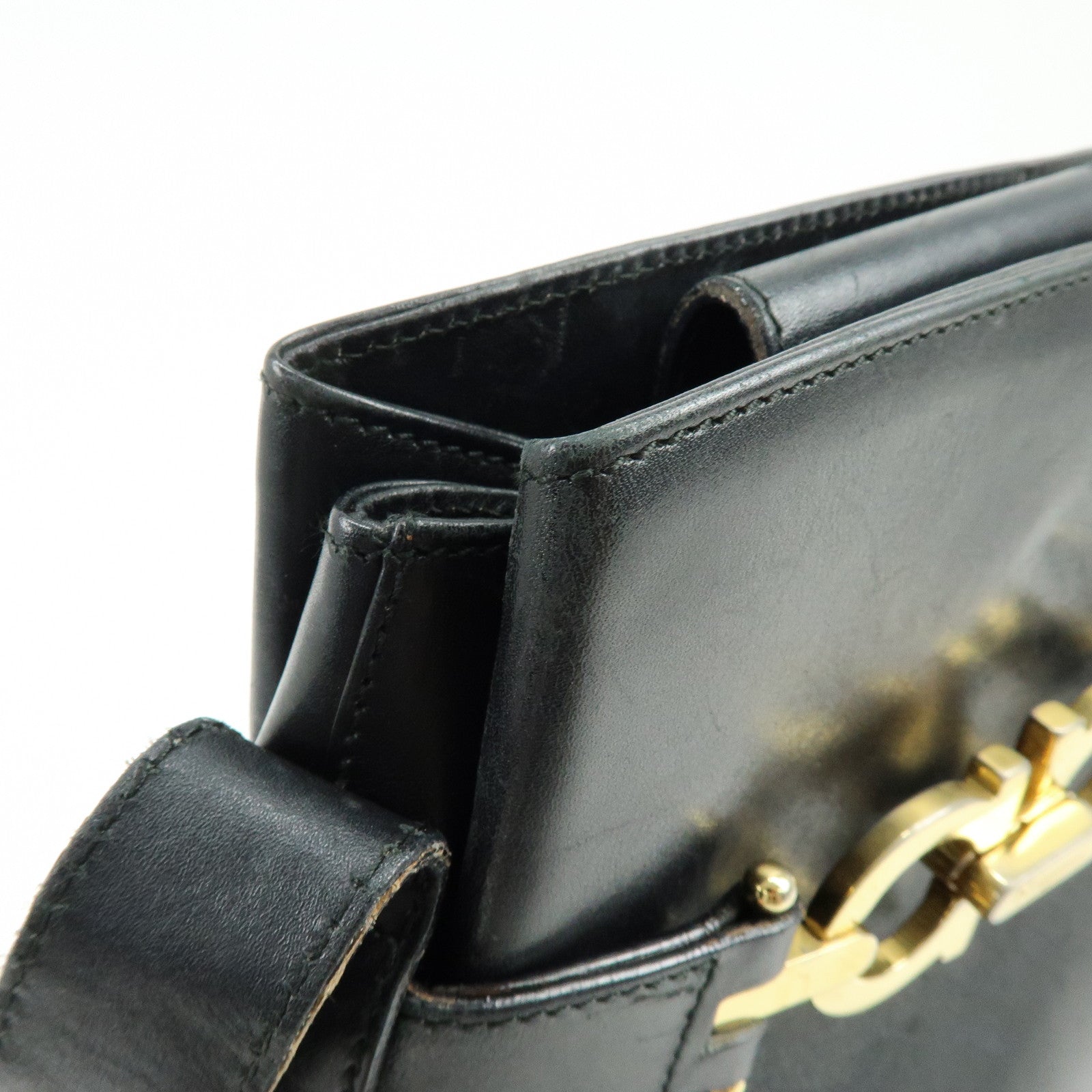 Ferragamo Gancini Leather Shoulder Bag Hand Bag Black