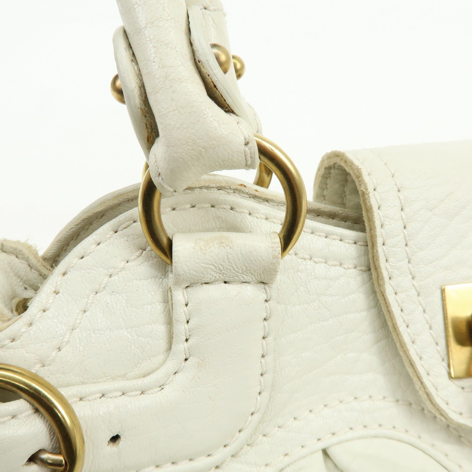 Ferragamo Gancini Leather Shoulder Bag Hand Bag White