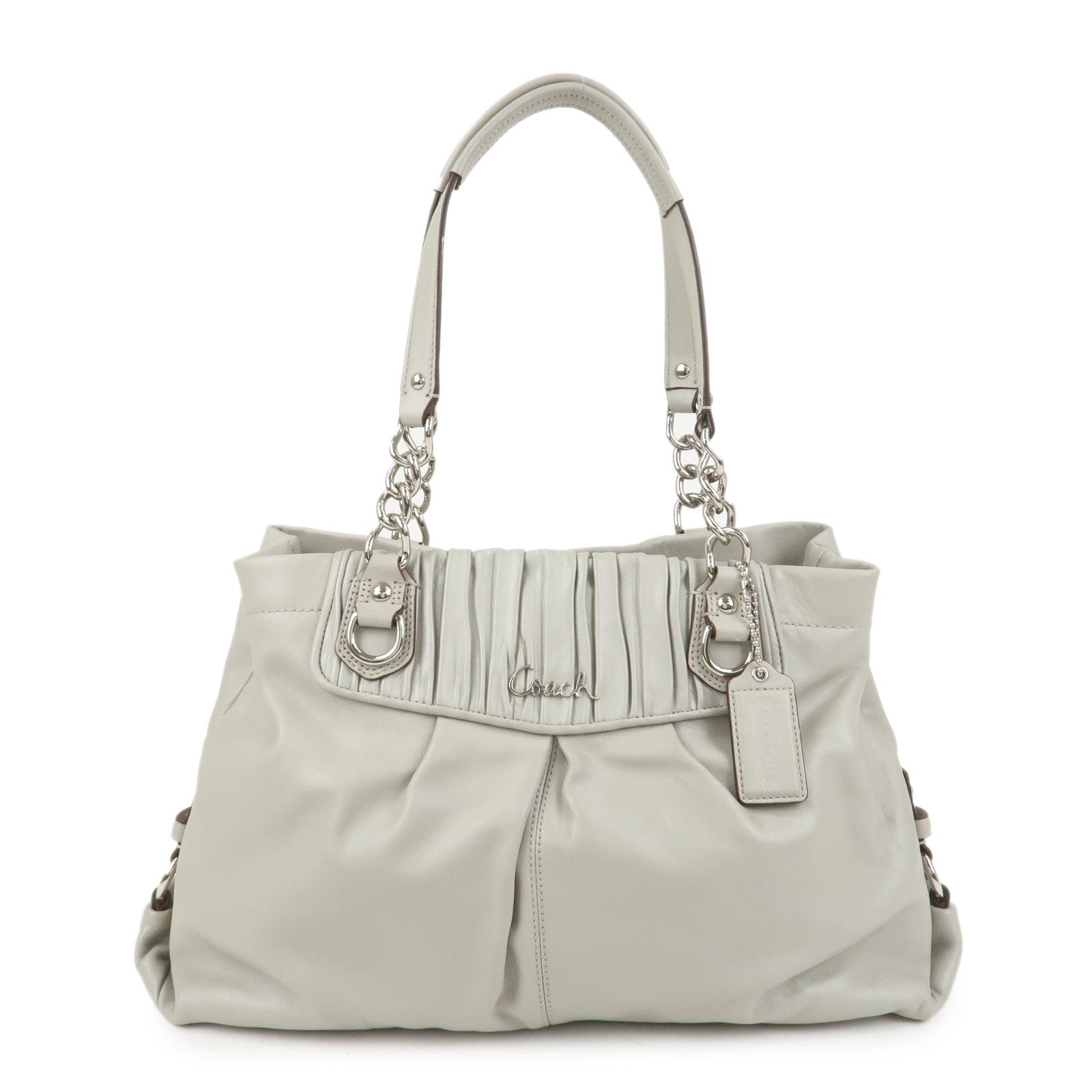 COACH Logo Leather Shoulder Bag Hand Bag Gray Silver