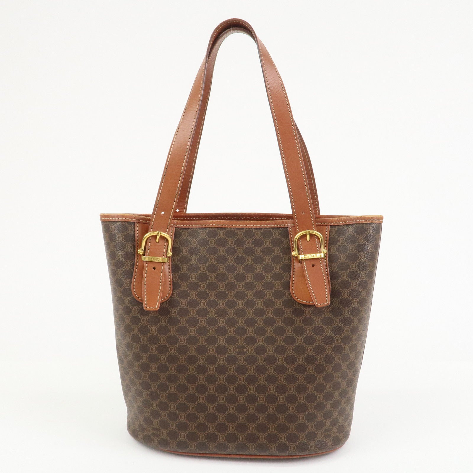 CELINE Macadam PVC Leather Tote Bag Hand Bag Shoulder Bag Brown