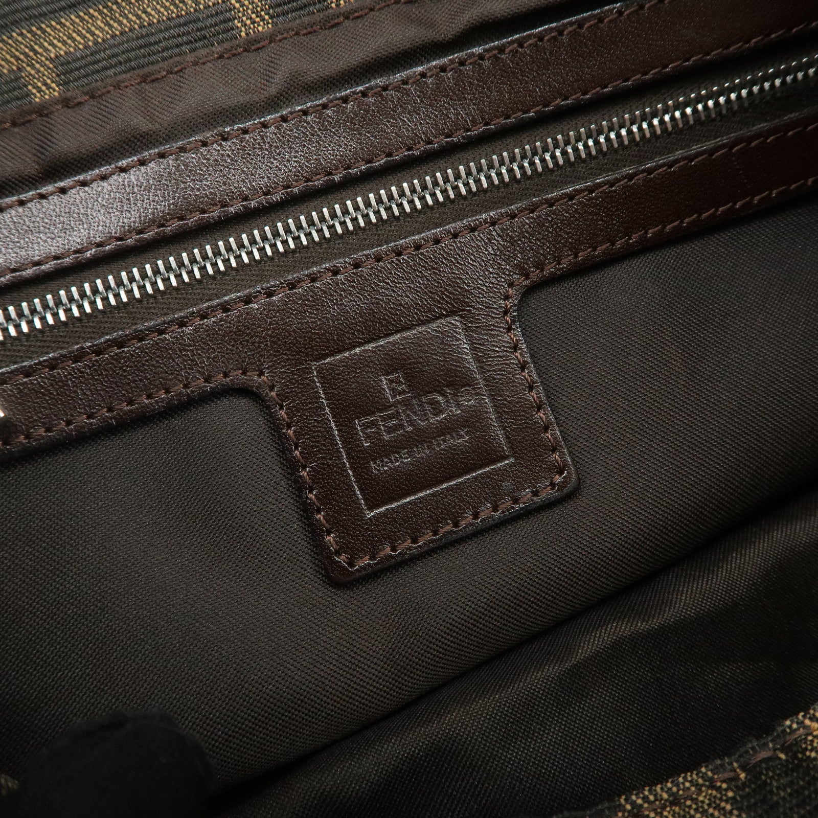 FENDI Mamma Baguette Zucca Canvas Leather Shoulder Bag Brown 26325