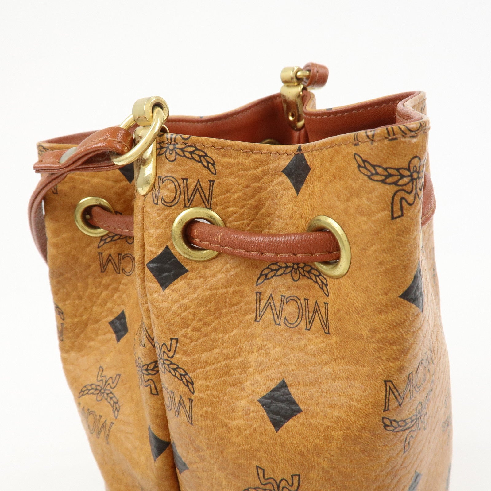 MCM Logo Leather Shoulder Bag Crossbody Bag Brown