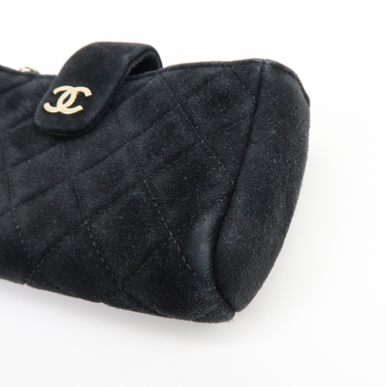 CHANEL Matelasse COCO Mark Suede Cosmetic Makeup Pouch Black