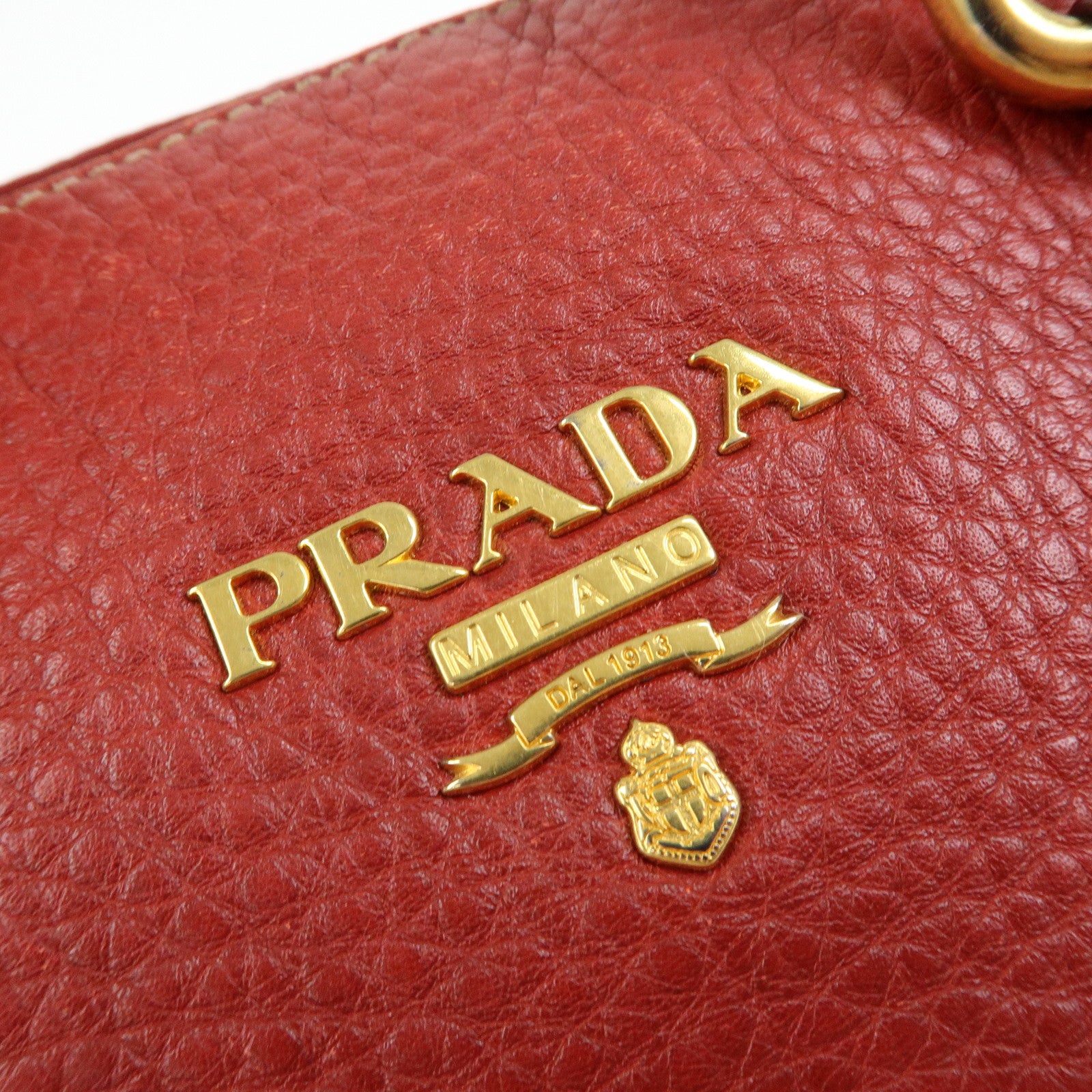 PRADA Logo Calf Leather 2Way Bag Hand Bag Shoulder Bag Red