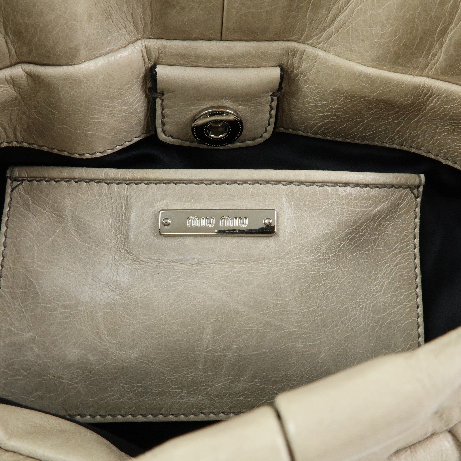 MIU MIU Logo Leather 2Way Bag Hand Bag Shoulder Bag Gray