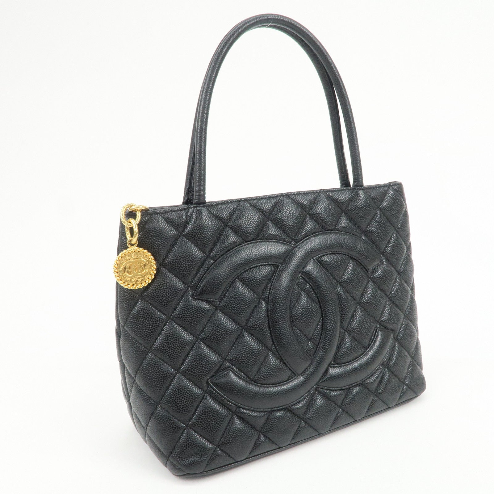 CHANEL Matelasse COCO Mark Medallion Tote Bag Hand Bag Black A01804