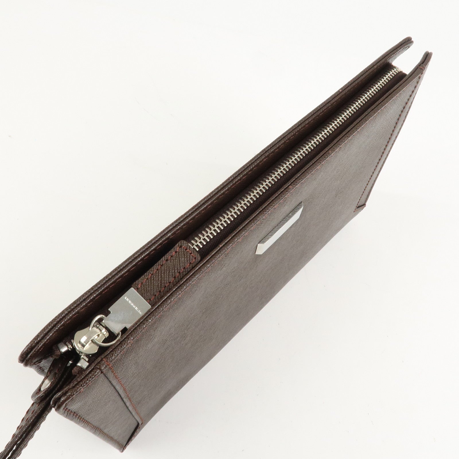 BURBERRY Leather Clutch Bag Hand Bag Pouch Brown