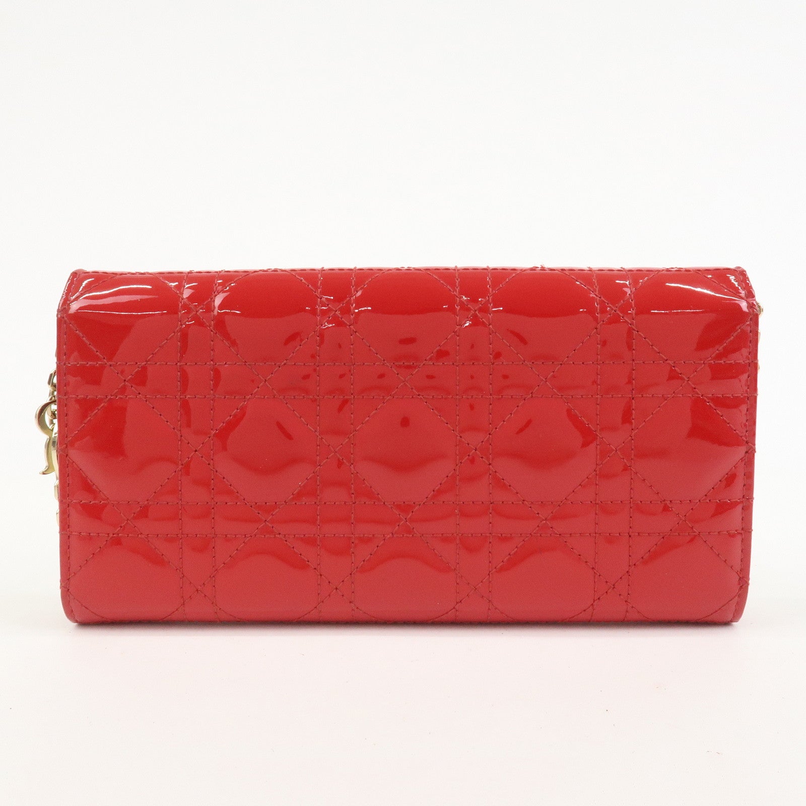 Christian Dior Cannage Patent Leather Chain Long Wallet WOC Red