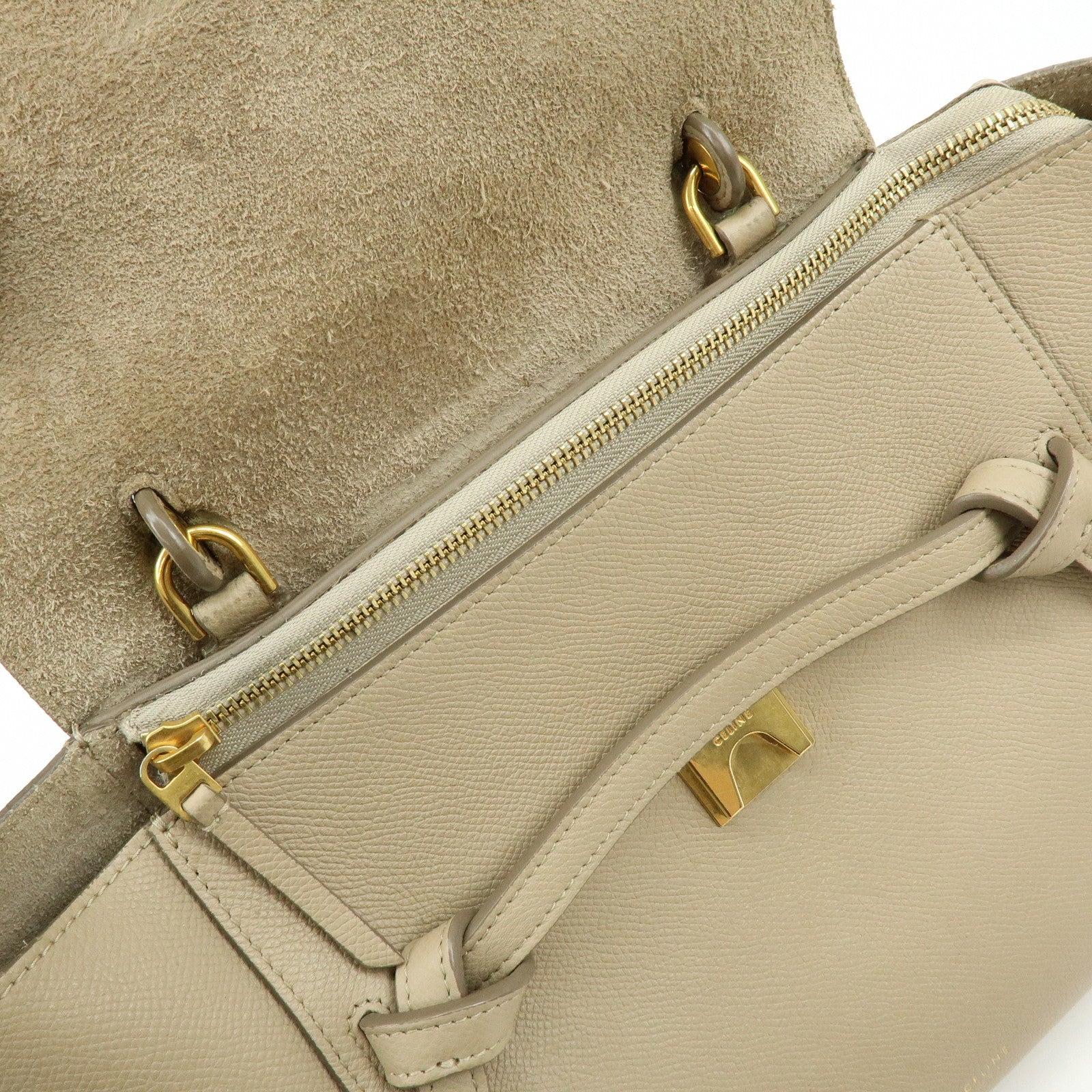 CELINE Belt Bag Leather 2WAY Bag Hand Bag Shoulder Bag Greige