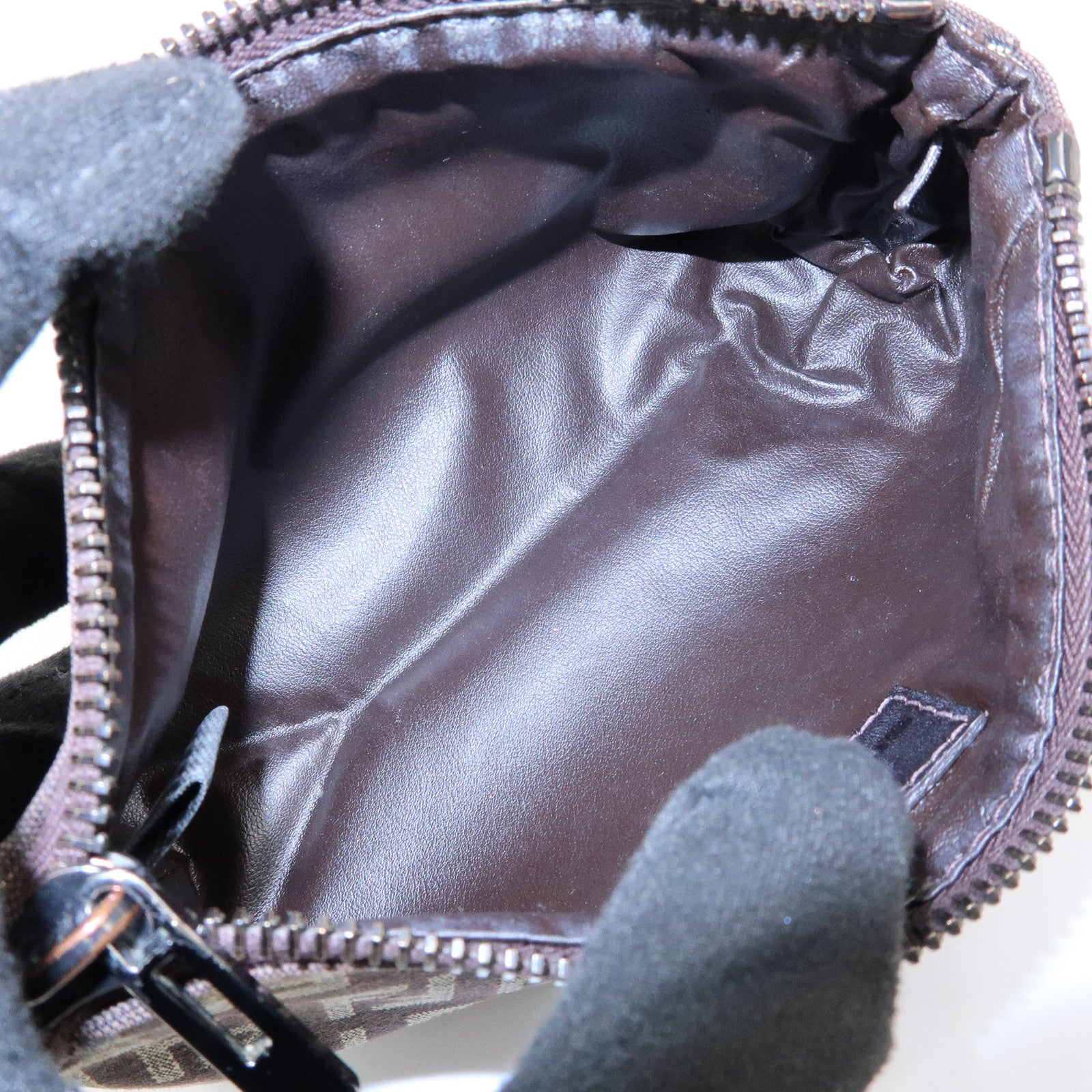 FENDI Zucchino Canvas Leather Mini Pouch Brown 7N0037