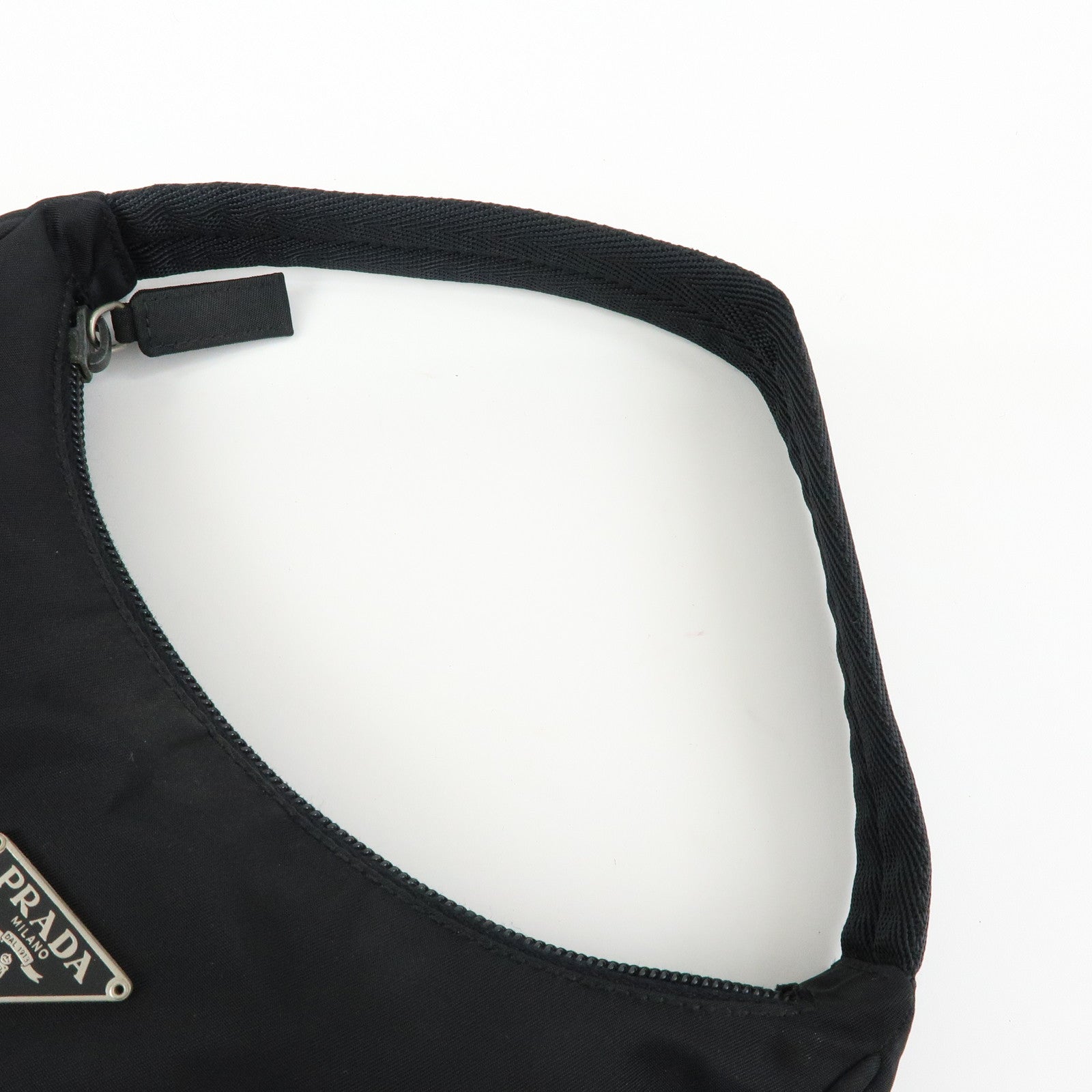PRADA Triangle Logo Nylon Mini Hand Bag Black
