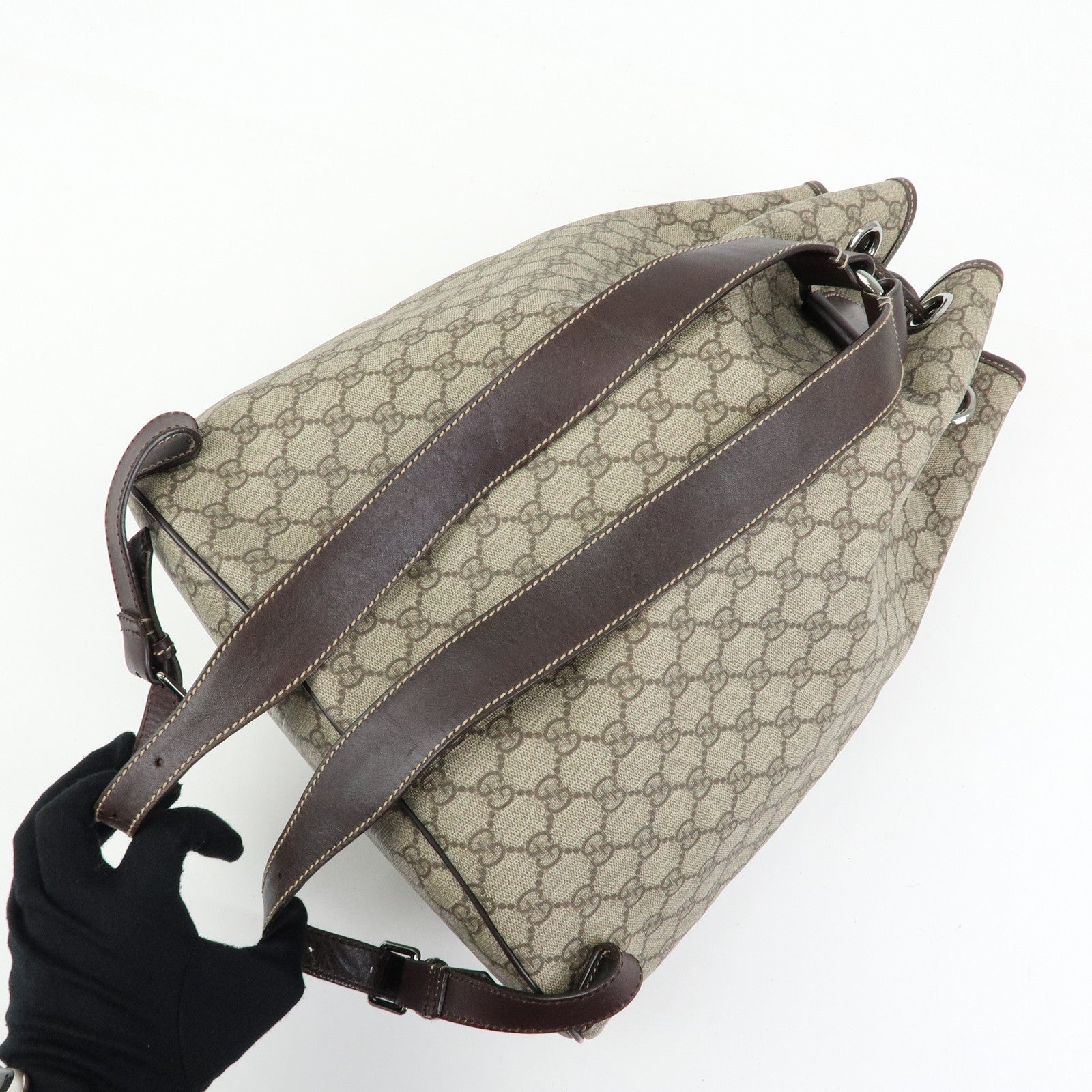 GUCCI GG Supreme Leather Backpack Rucksuck Beige Brown 189745