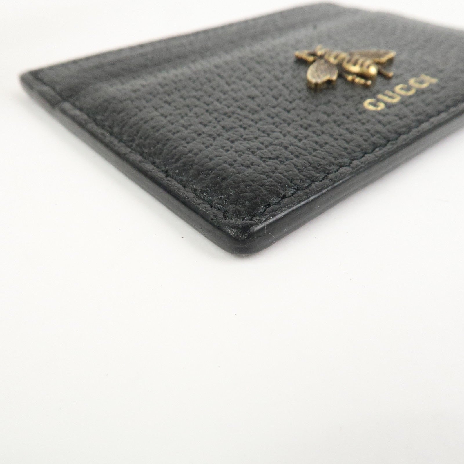 GUCCI Animalier Leather Card Case Card Holder Black 523685