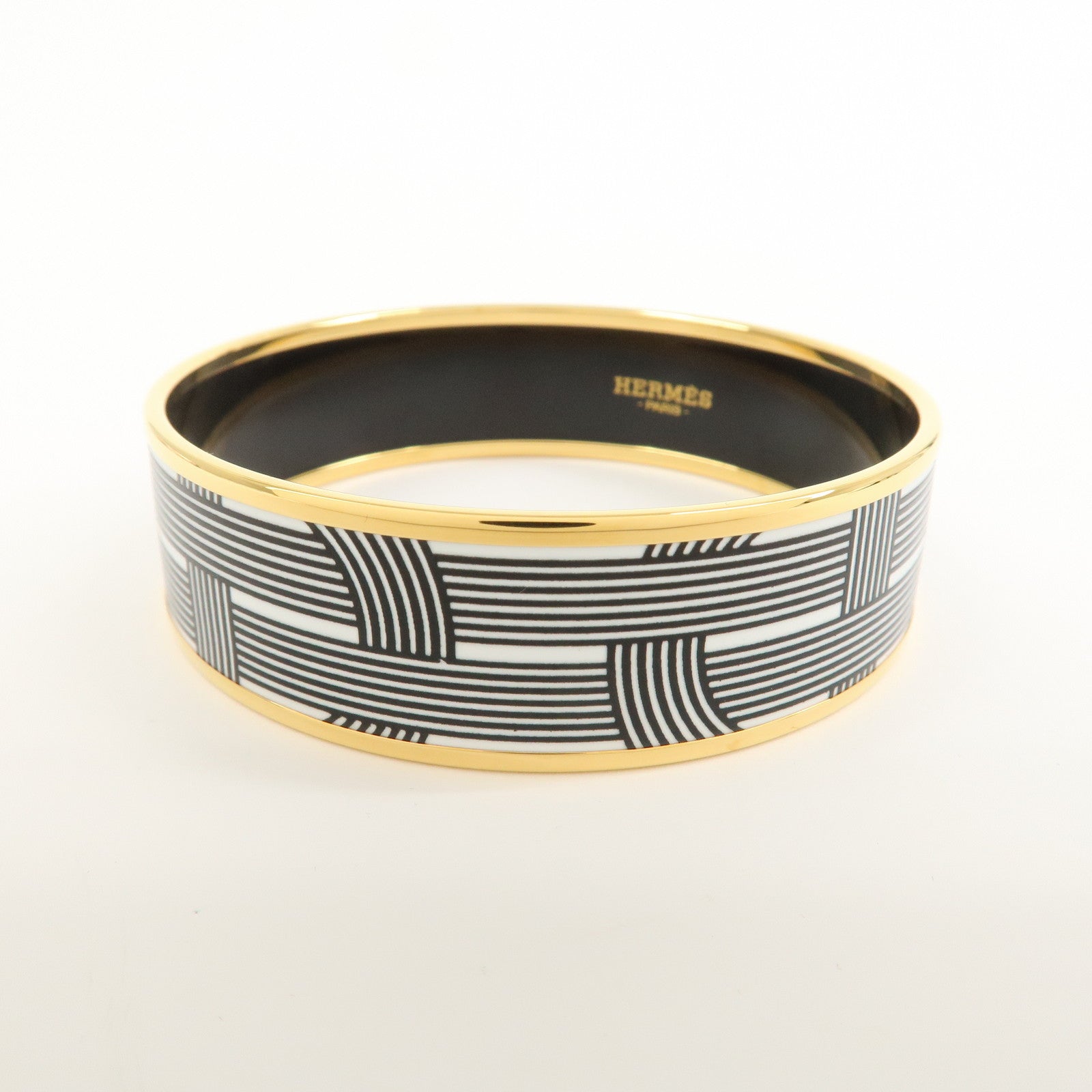 HERMES Email GM Bangle Bracelet White Black
